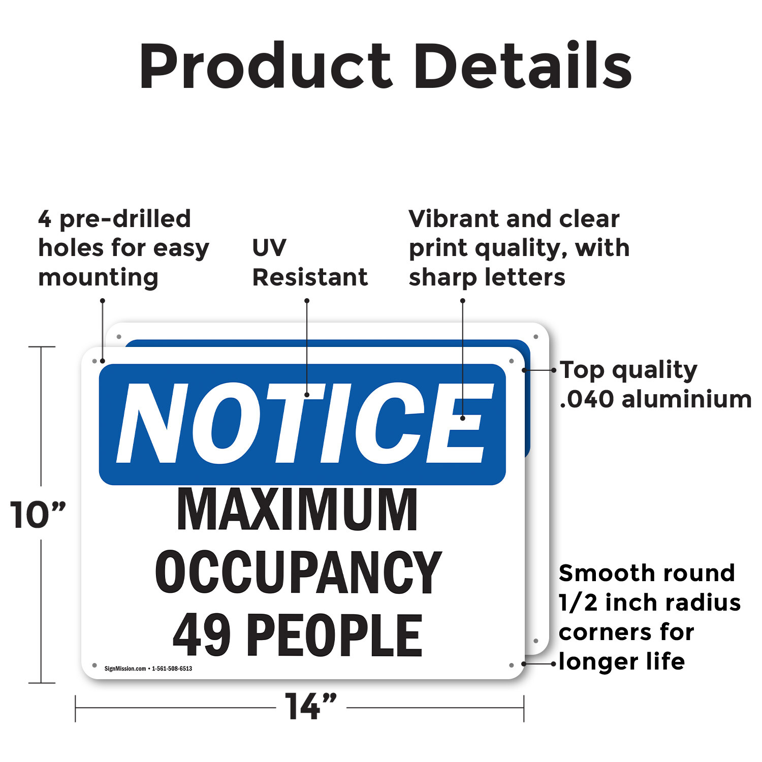 (2 Pack) Maximum Occupancy 49 People OSHA Notice Sign Decal Metal Plastic