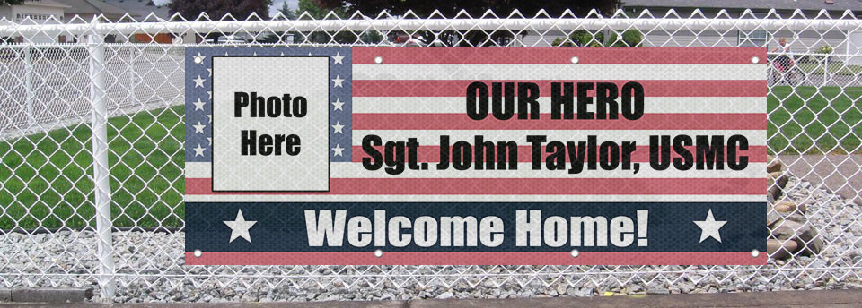 Welcome Home Hero Custom Name Military 13 Oz Vinyl Banner Sign With Grommets