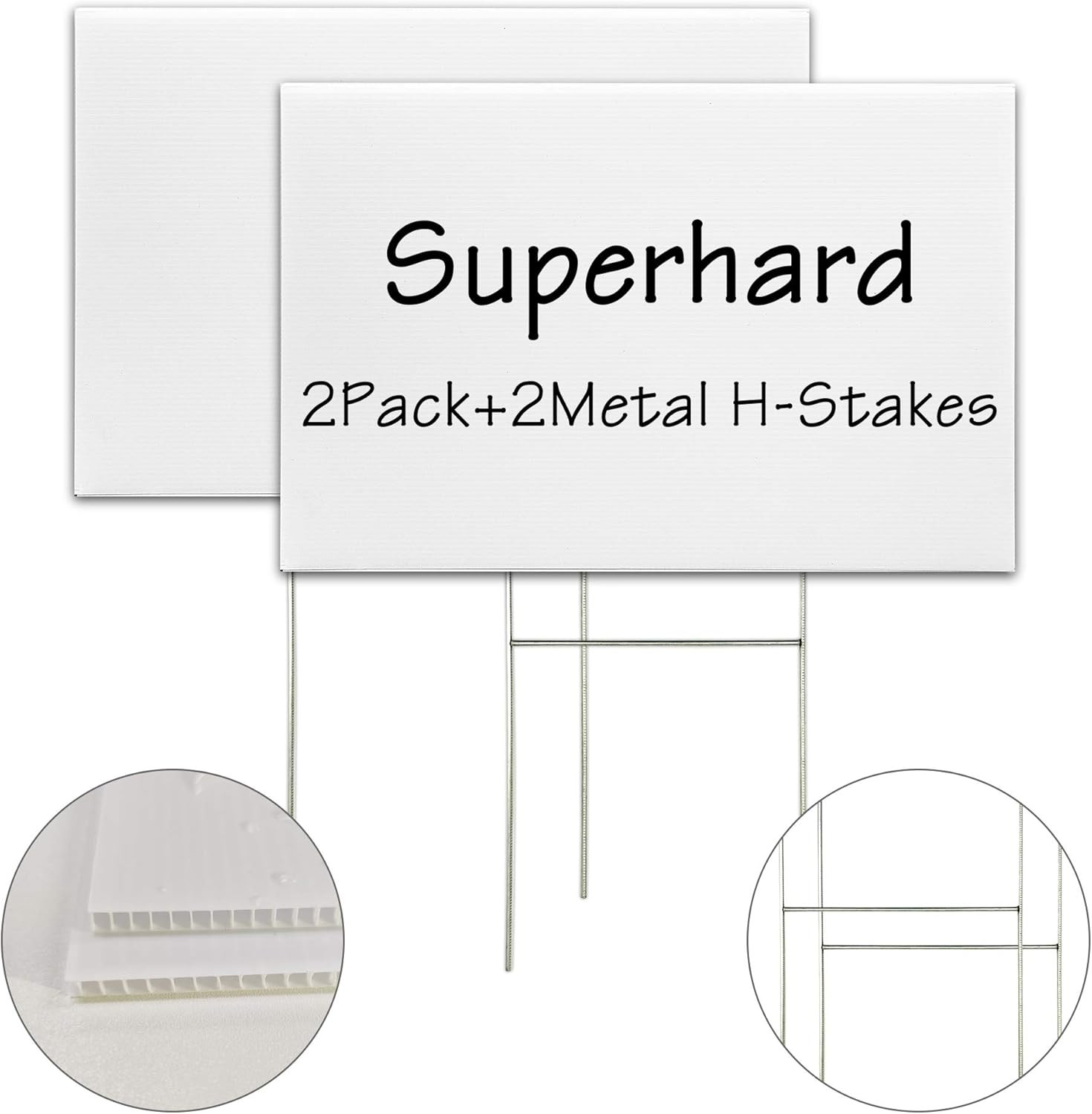 Blank Yard Signs with Stakes, 2 Pack 18 X 12 Inches White Plastic Lawn Signs for