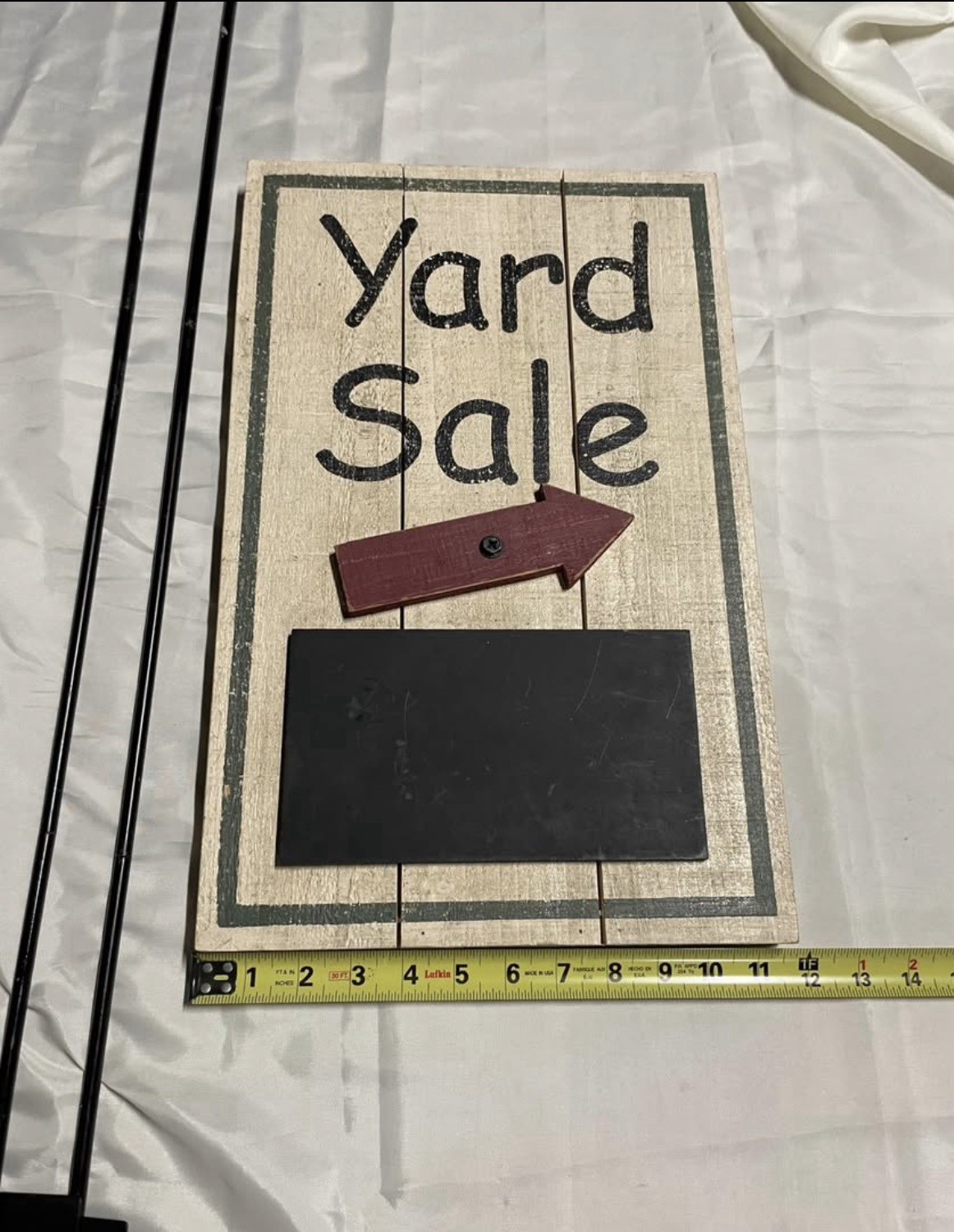 Wood Yard Sale Yard Sign w/ Chalkboard Panel & Metal Stakes, 18×12 in