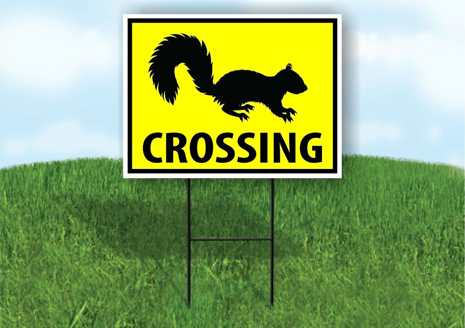 SQUIRREL CROSSING XING YELLOW Plastic Yard Sign ROAD SIGN with Stand