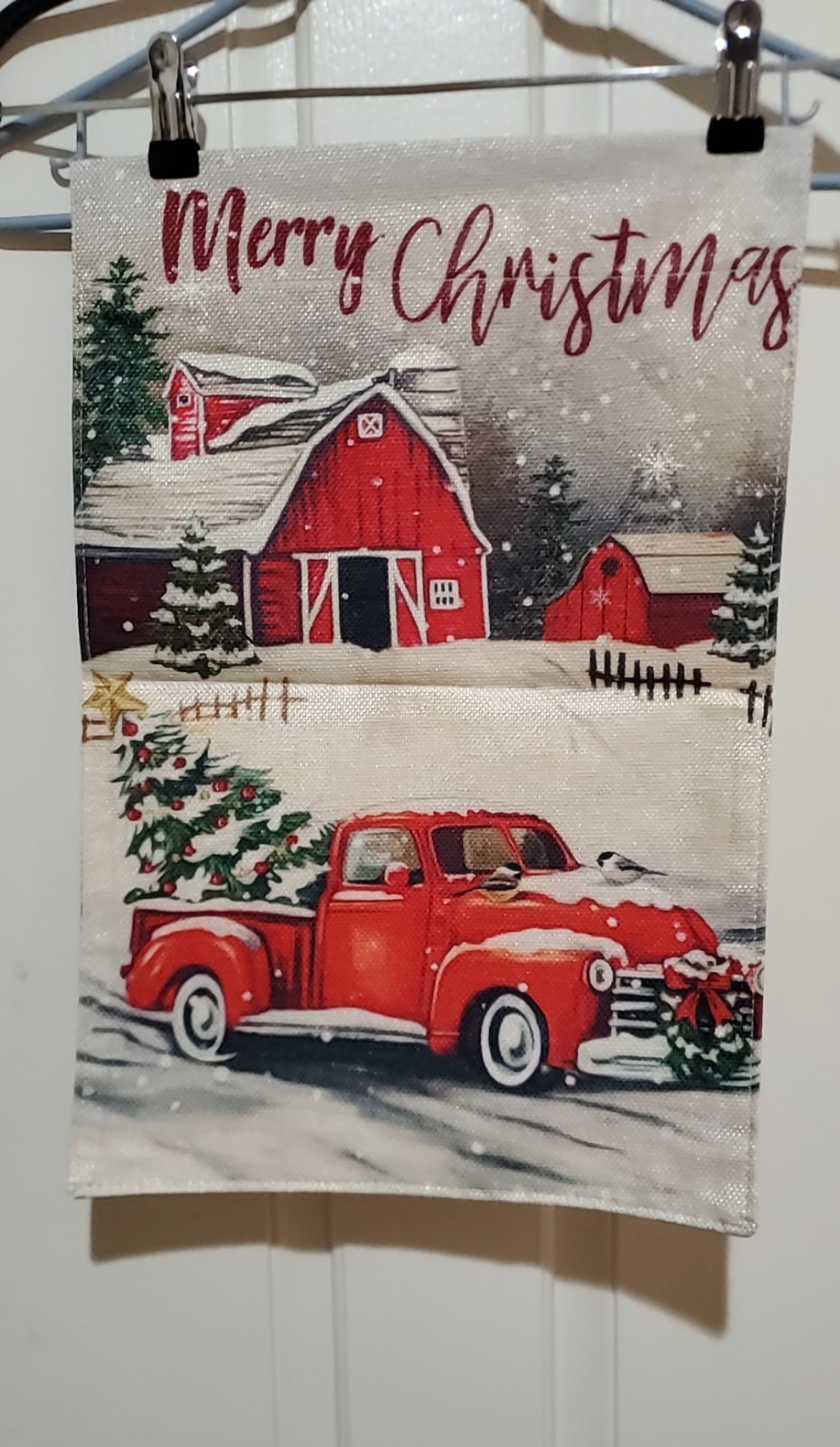 18″INCHES LONG 12″INCHES WIDE CHRISTMAS RED TRUCK BANNER HOME DECOR