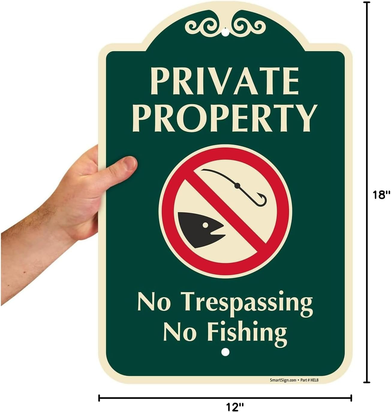 Designer “Private Property – No Trespassing, Fishing” Sign, 12″ X 18″, 120 Mil A