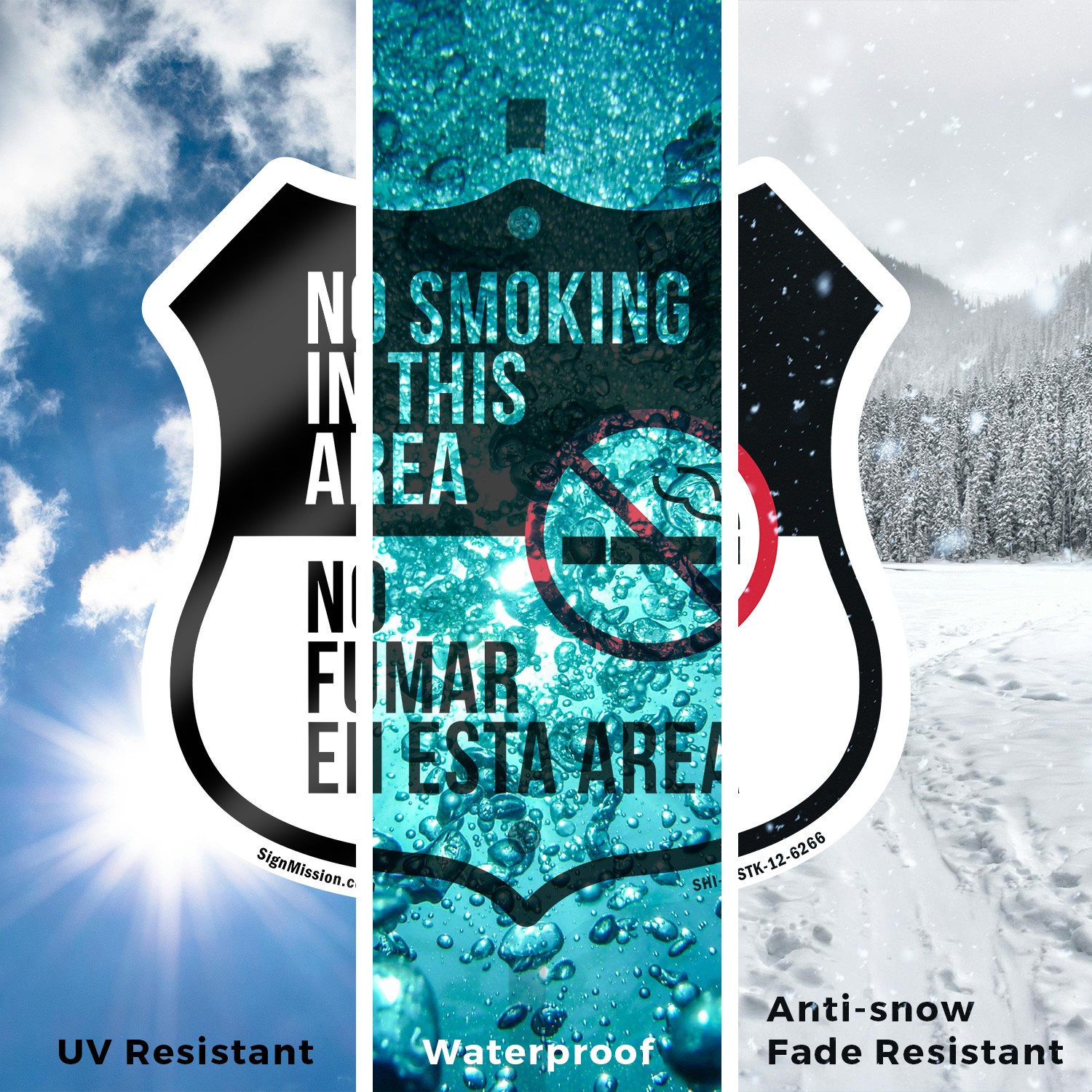 No Smoking In This Area Bilingual English Spanish Shield Shaped Sign With Stake