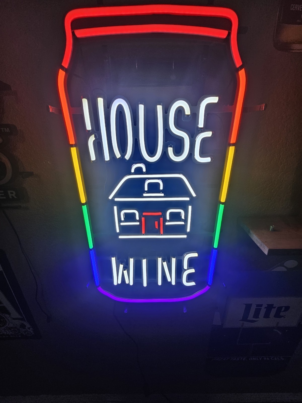 “HOUSE WINE” Multi-Color Neon Sign Lighted Neon-Style Wall Sign