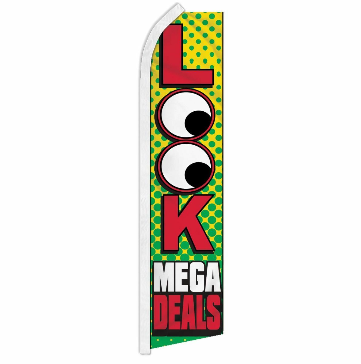 “LOOK MEGA DEALS” advertising super flag swooper banner business sign sale buy