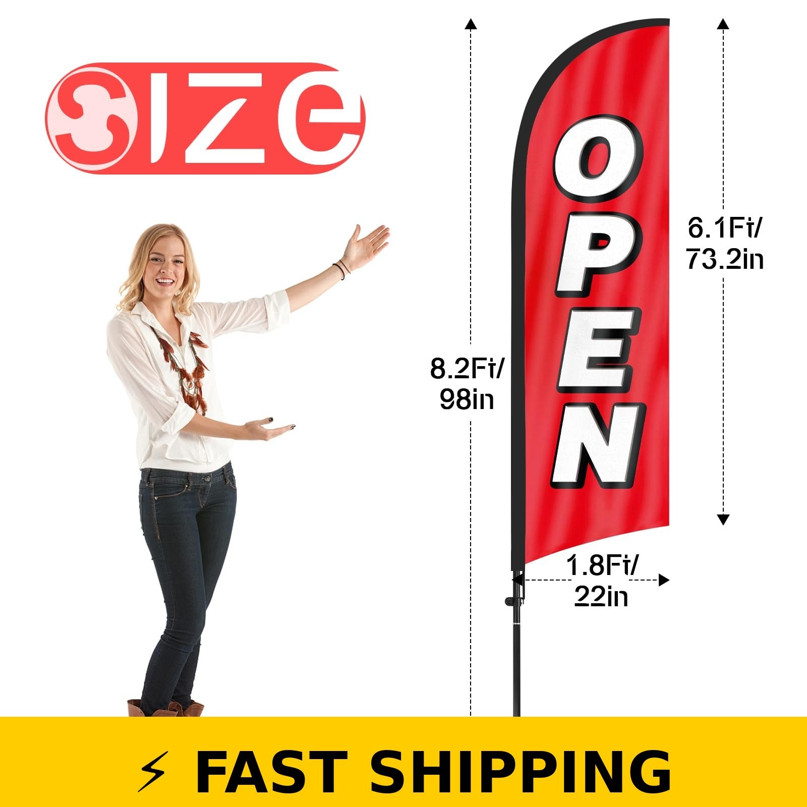 FSFLAG 8ft Open Feather Flag with Pole & Ground Stake for Business