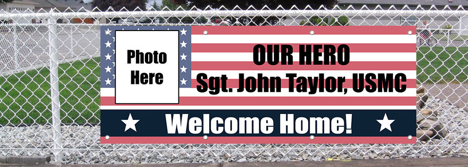 Welcome Home Hero Custom Name Military 13 Oz Vinyl Banner Sign With Grommets