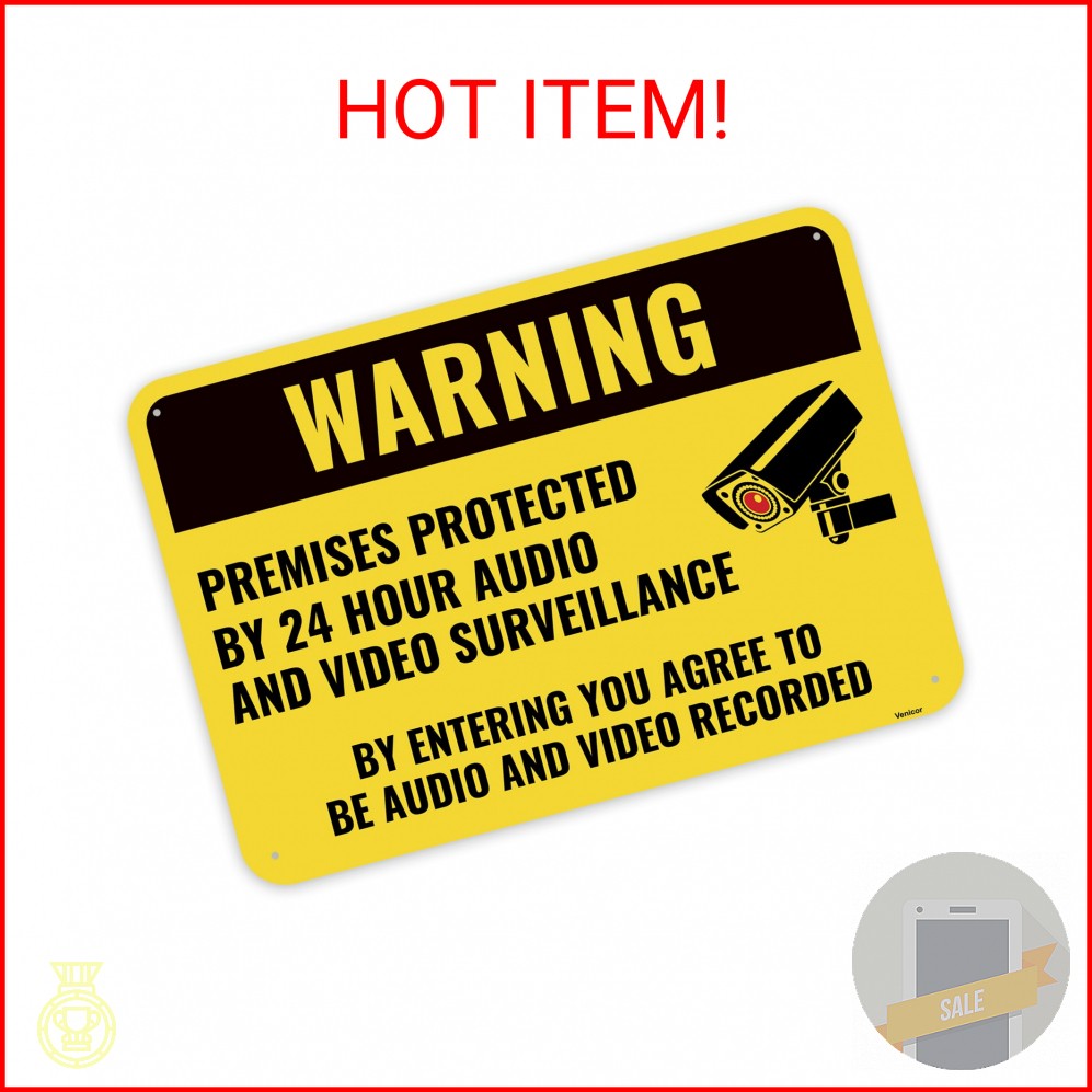 1PC Warning Video and Audio Surveillance Recording Sign, 10 x 7 Inches – Aluminu