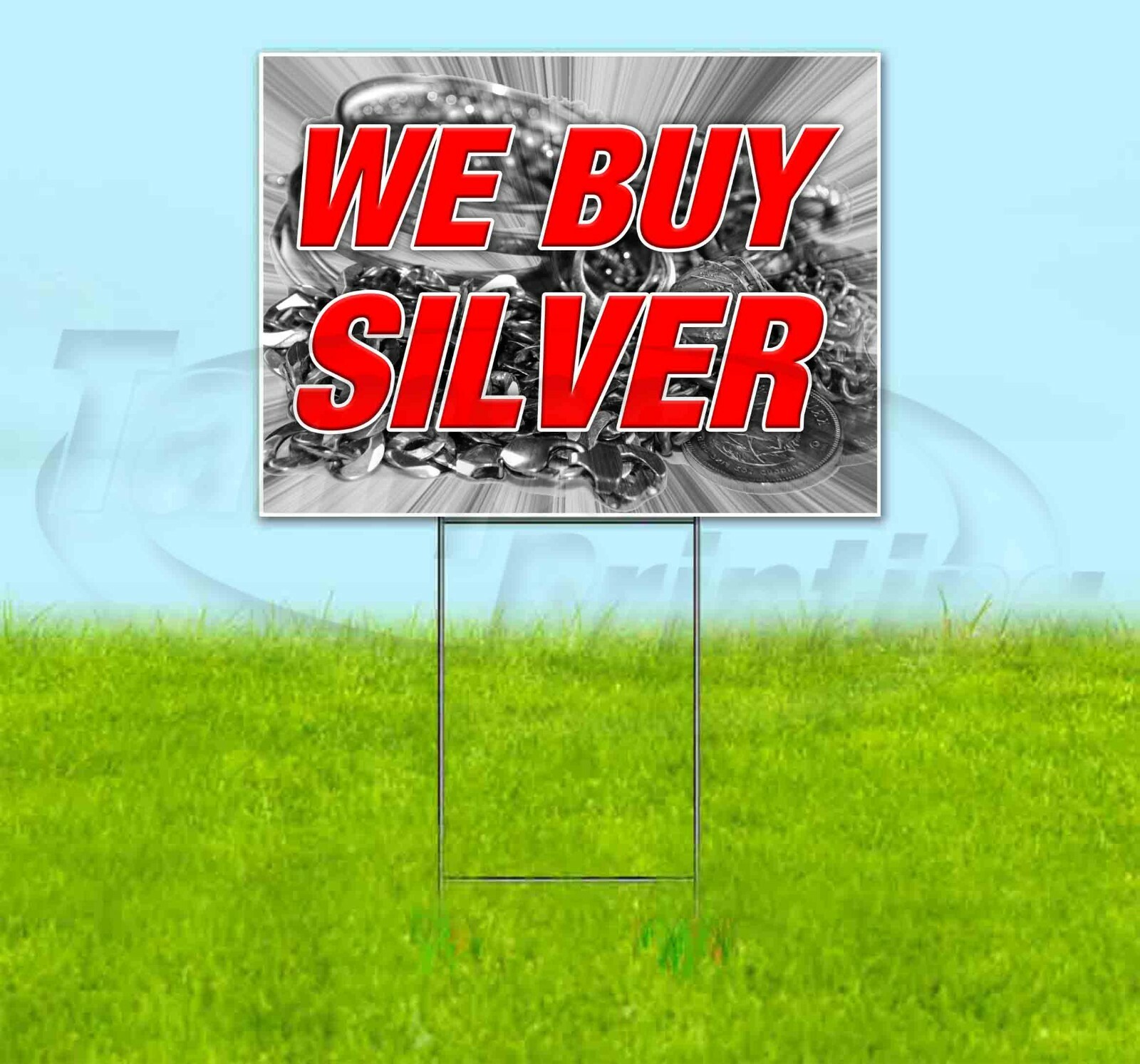 WE BUY SILVER 18×24 Yard Sign Corrugated Plastic Bandit Lawn USA
