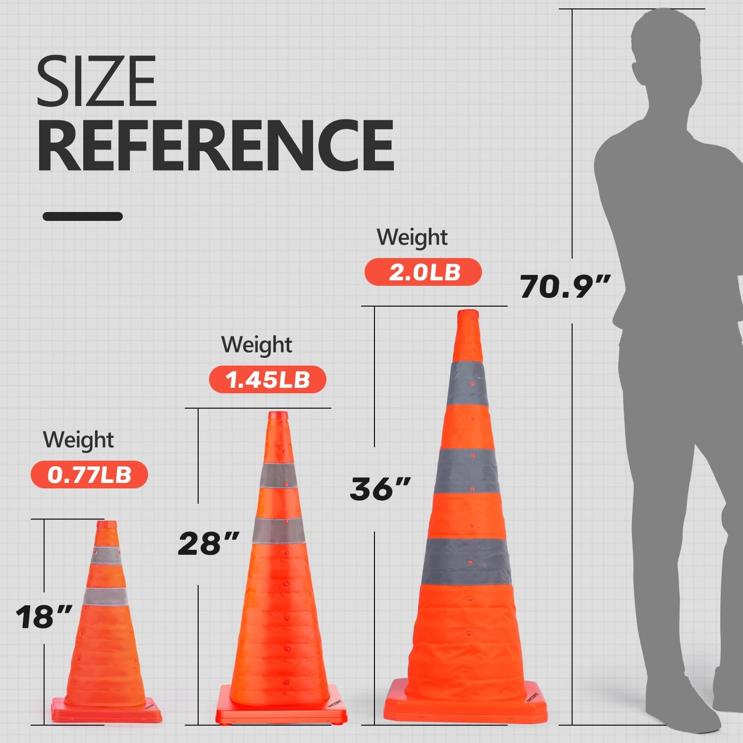 BATTIFE [4 Pack] 36 Inch Collapsible Traffic Safety Cones, 36inch, Orange