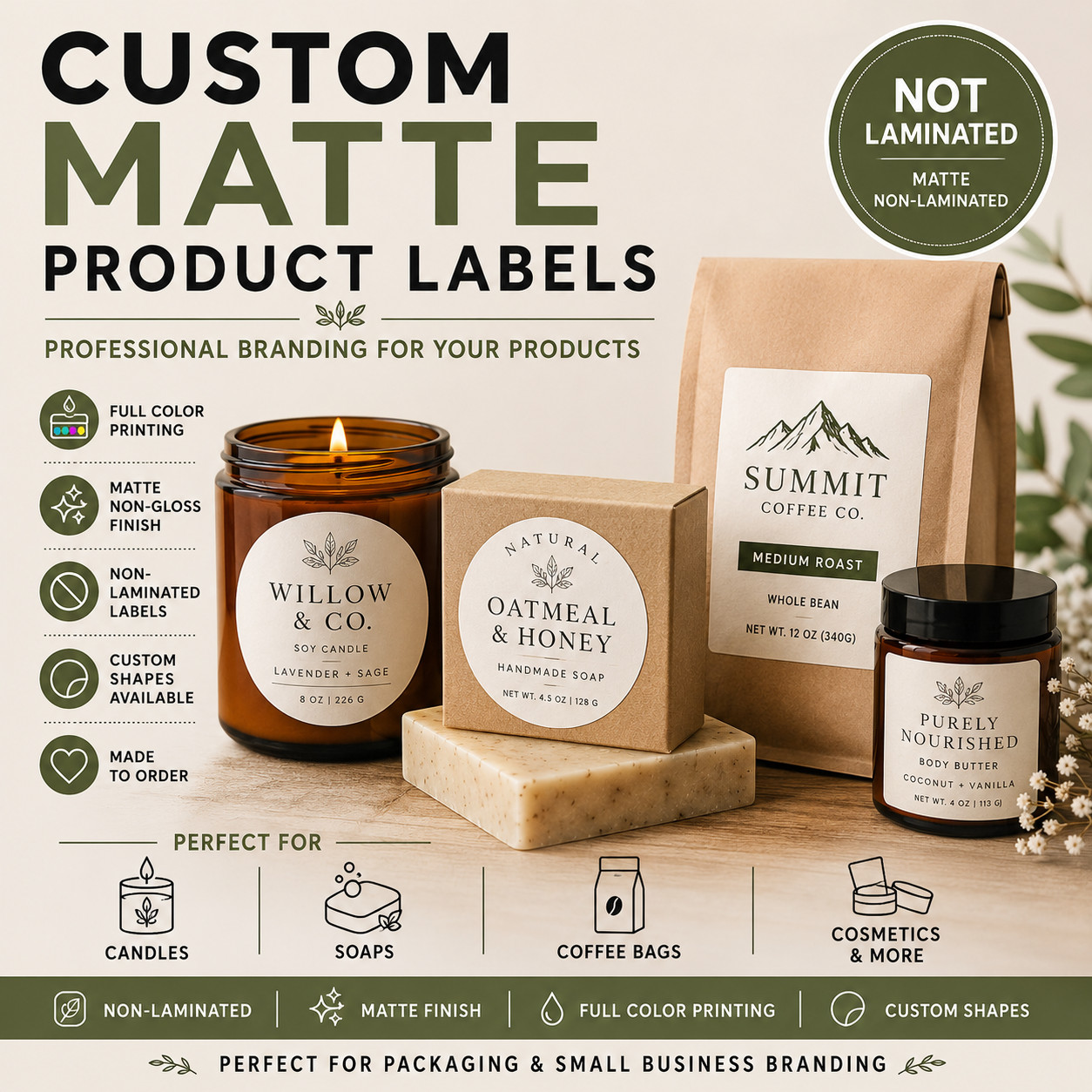 Custom Matte Product Labels | Not Laminated | Full Color Business Branding Label