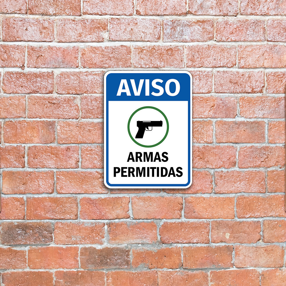 Portrait Round Plus Aviso Armas Permitidas Wall or Door Sign