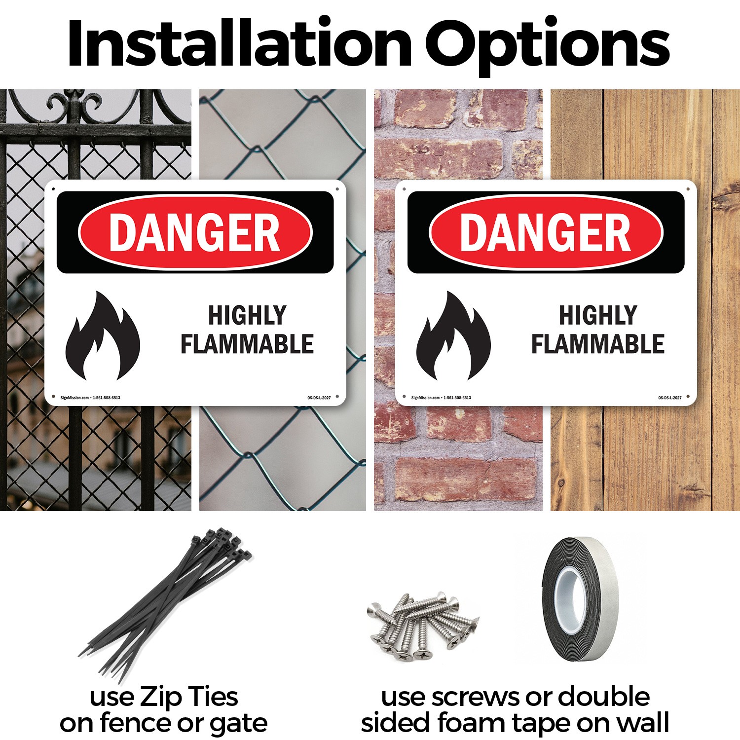Highly Flammable OSHA Danger Sign Metal, Plastic, Or Decal – 5 or 10 Pack