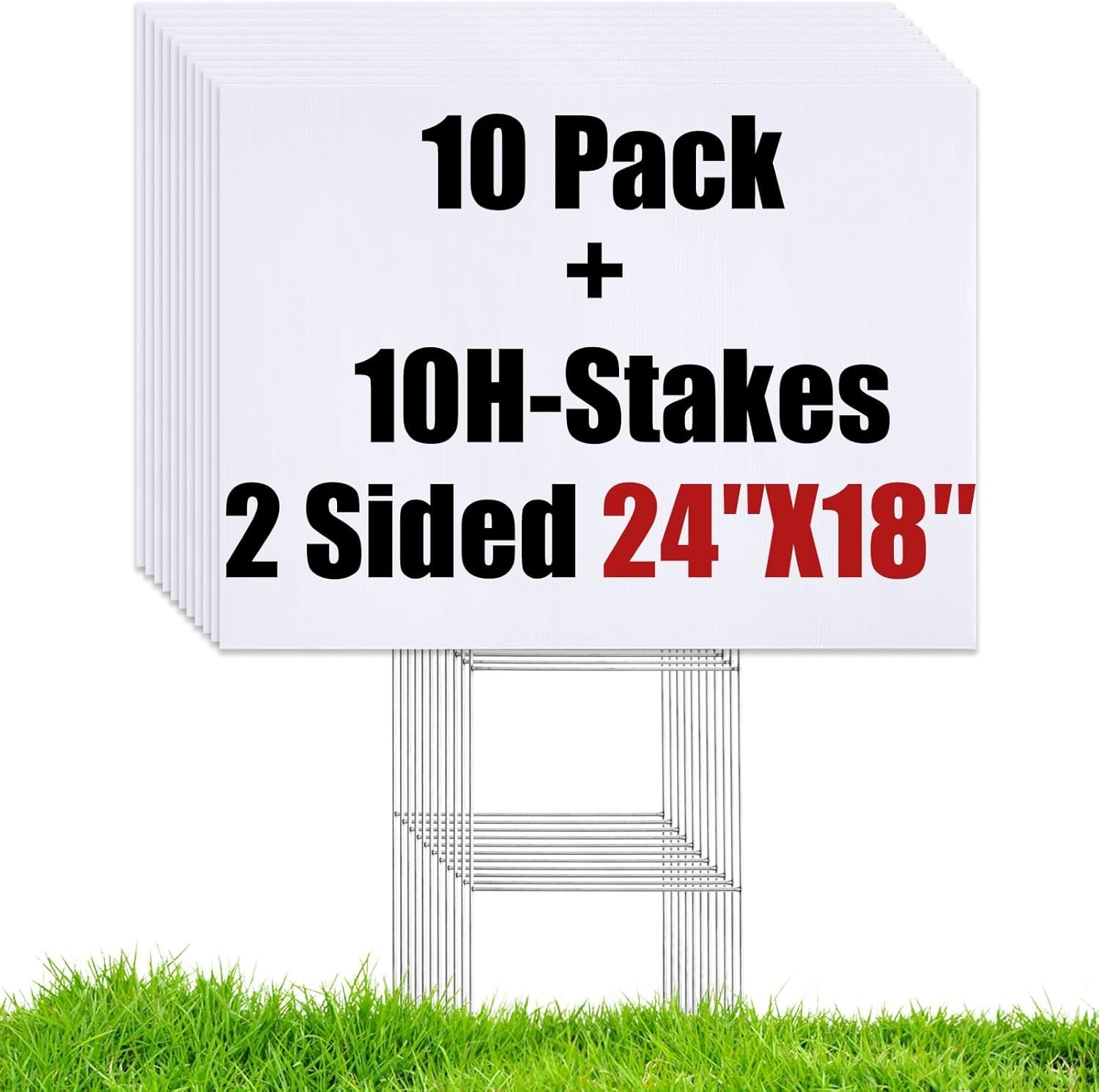 White Corrugated Signs with Stakes, 10 Pcs