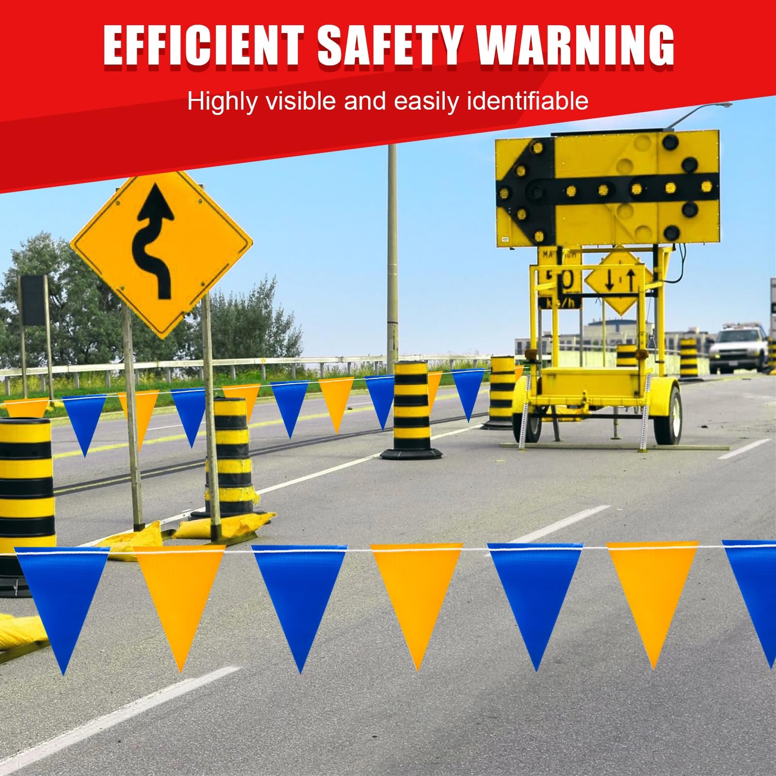 Warning Safety Pennant Banner Flags – Multipurpose 105FT BLUE+YELLOW Triangle…