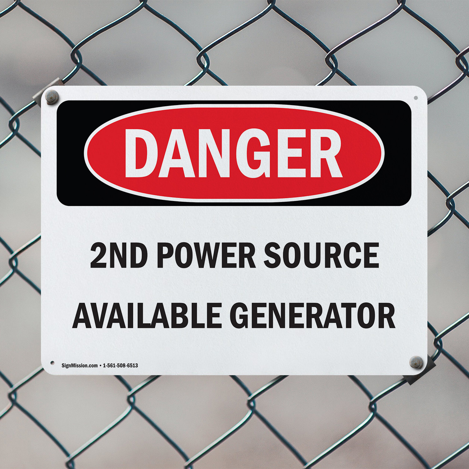 (2 Pack) 2nd Power Source Available Generator OSHA Danger Sign Decal Metal