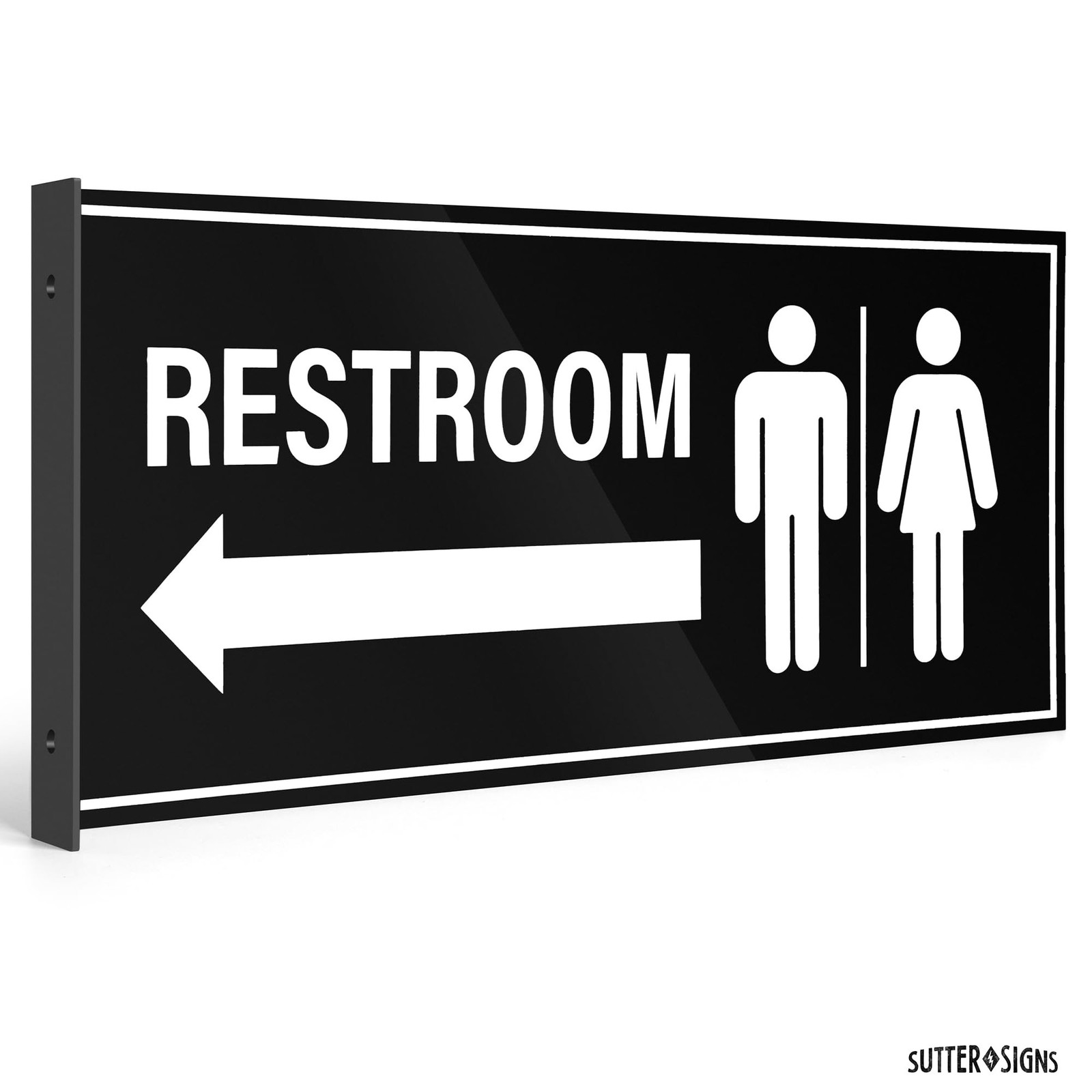 2pk Restroom Sign with Arrow | Wall Mounted Projecting Double Sided Unisex Re…