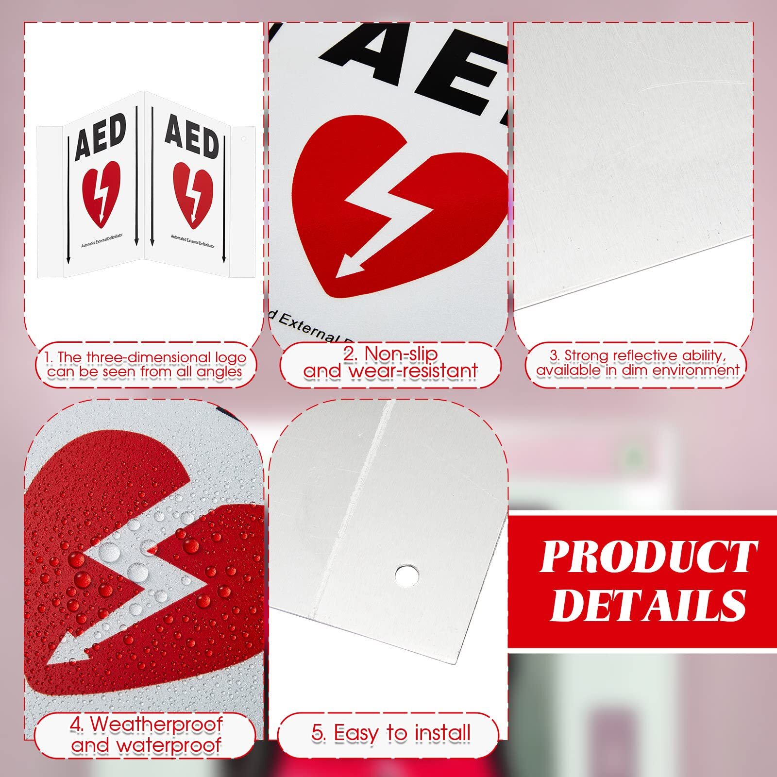 2-Set 5×6″ AED Projection Sign with Graphic Portable Aluminum Cabinet Sign
