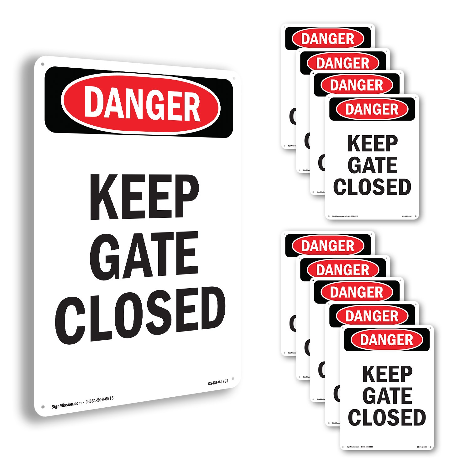 Portrait Keep Gate Closed OSHA Danger Sign Metal Plastic Or Decal – 5 or 10 Pack