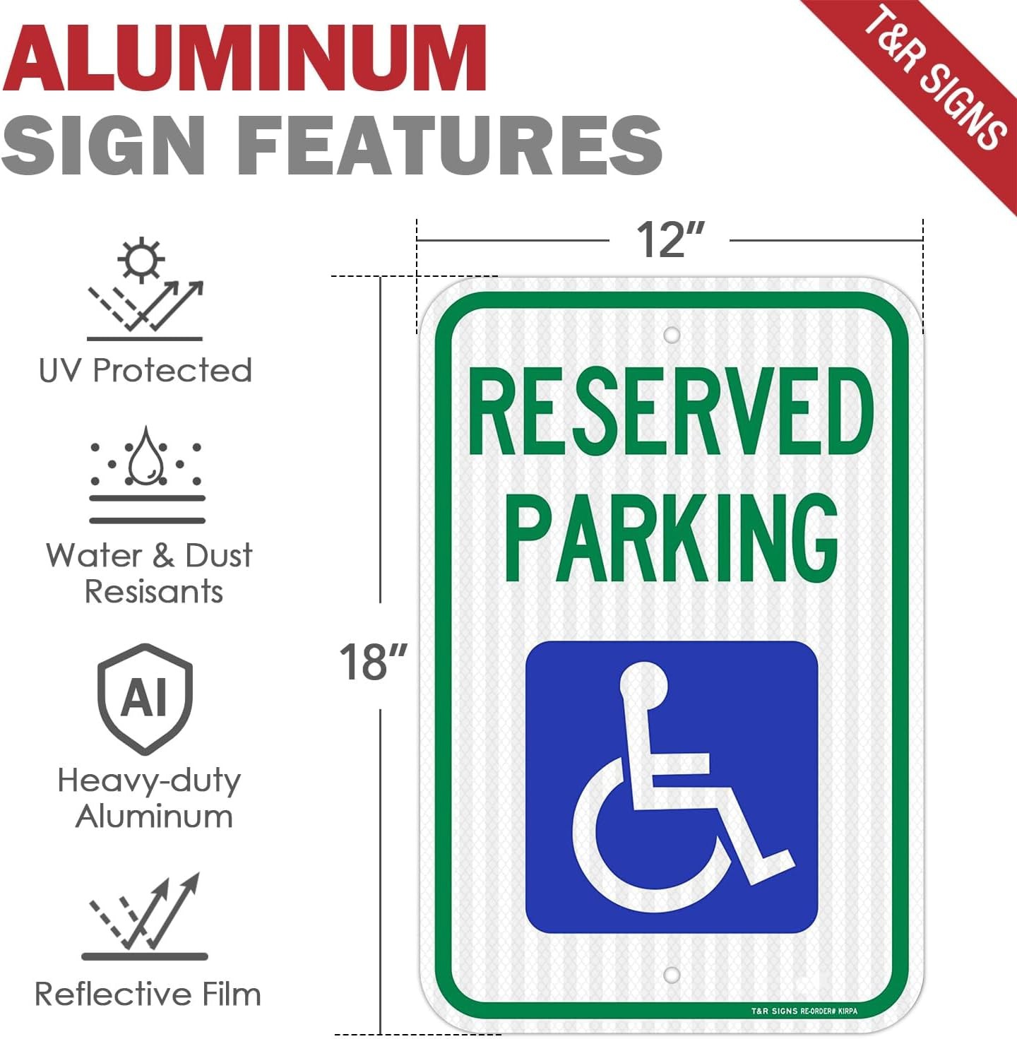 (2 Pack) Handicap Parking Sign, Reserved Parking Sign, Large 18″ x 12″ Engine…