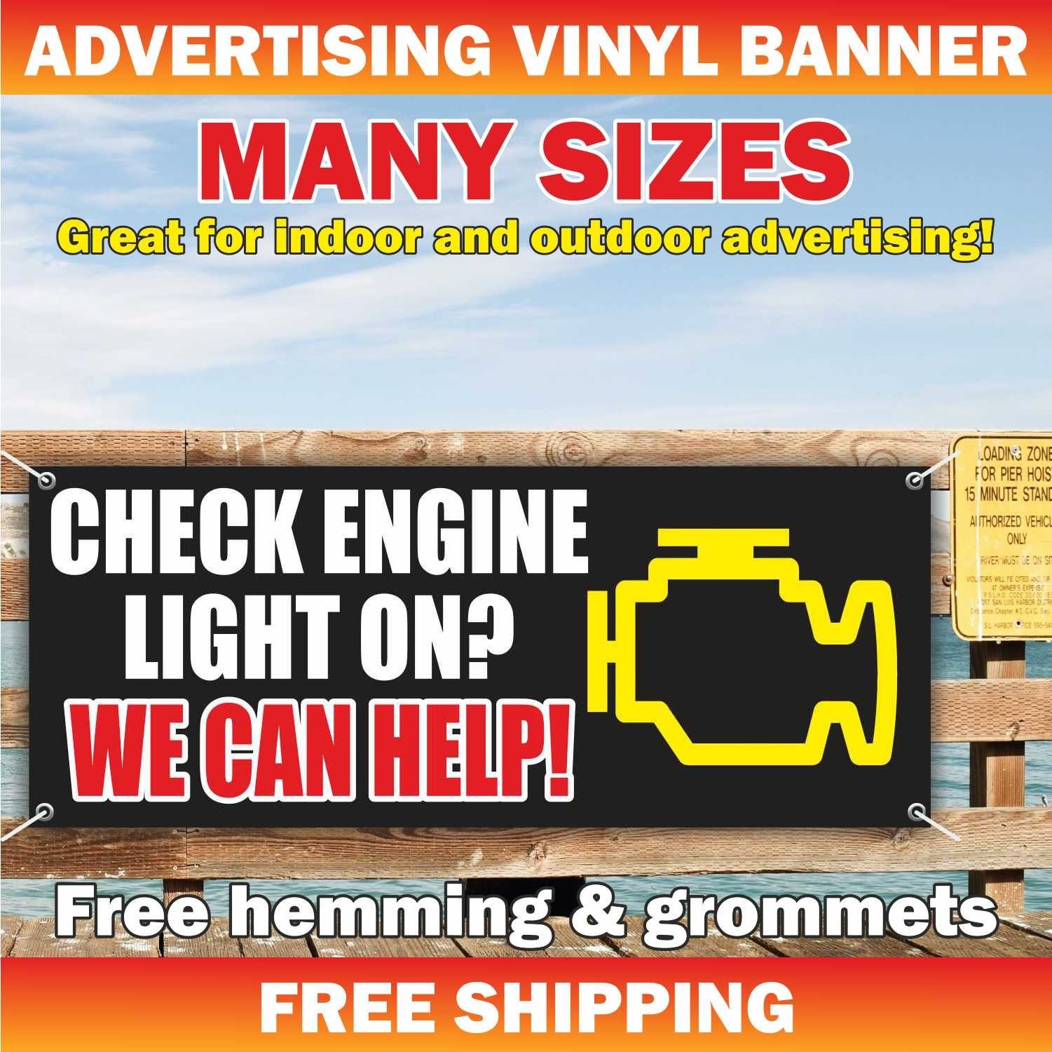 CHECK ENGINE Advertising Banner Vinyl Mesh Sign Auto Repair Shop Service Garage