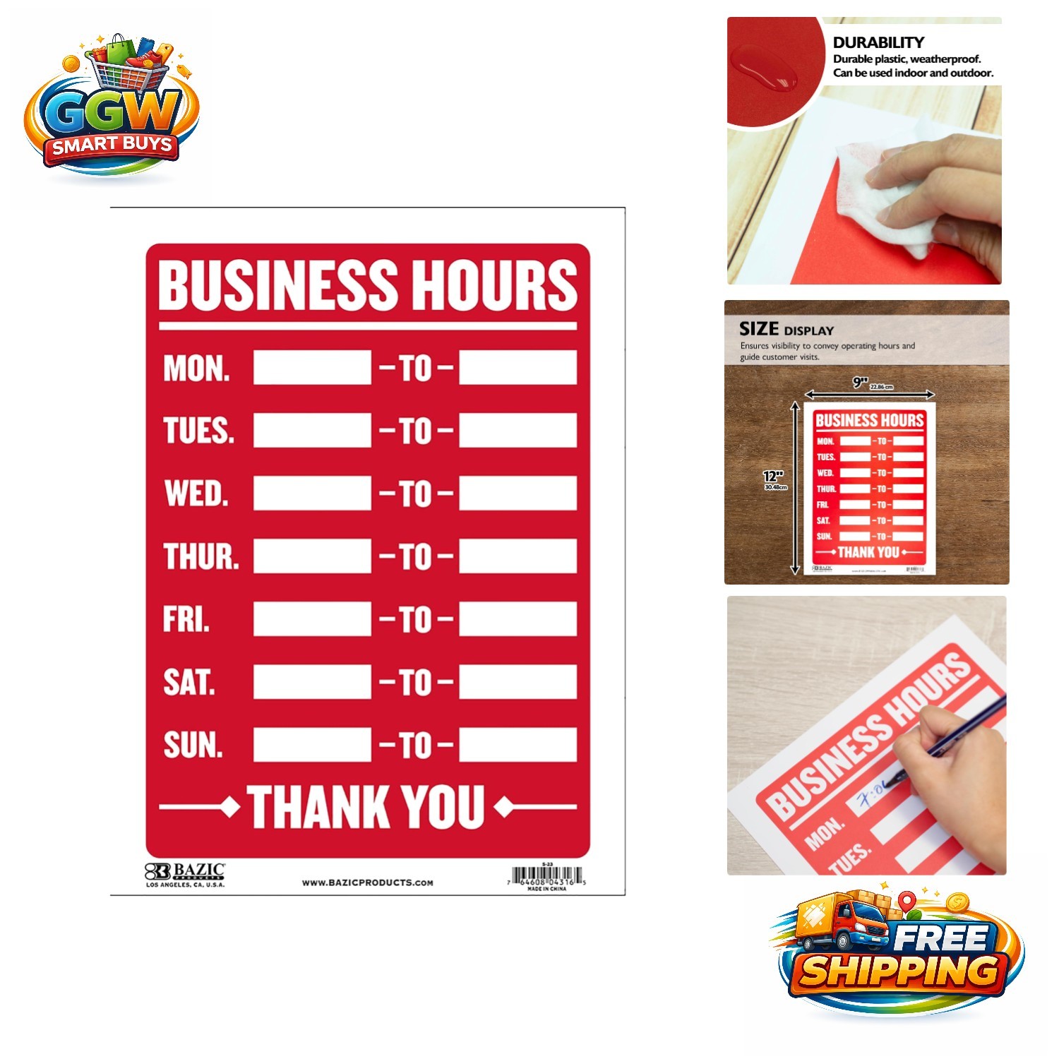 Weather-Resistant Business Hours Sign, 9×12 in – Perfect for Stores & Offices