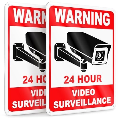 24 Hour Video Surveillance Sign, 7×10 Reflective Aluminum, 2 Pack | Smile You’re