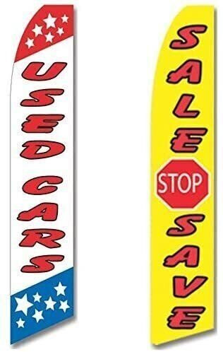 Swooper Flags 2 For 1 Pack Used Cars Sale Stop Save Red Blue White Yellow