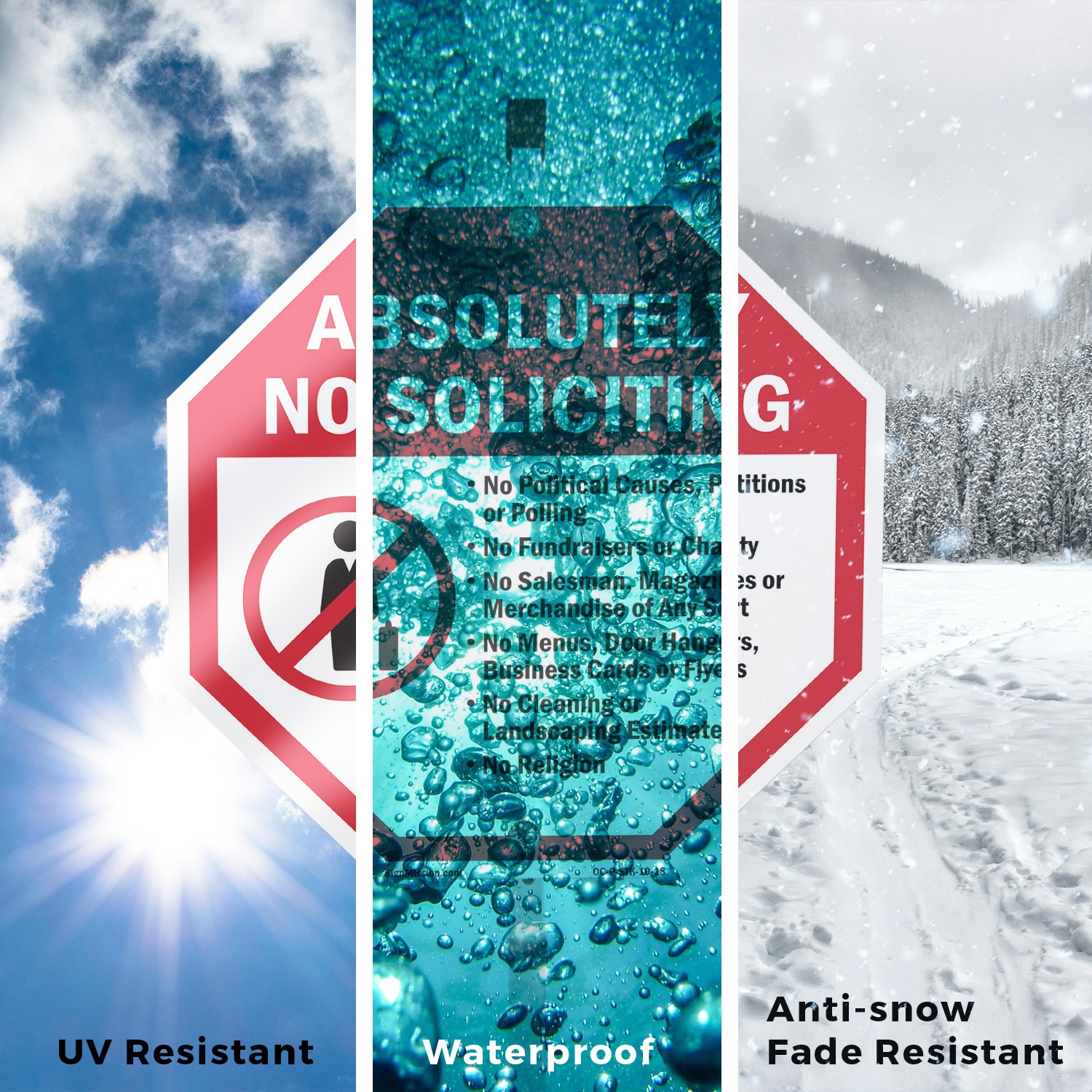 Absolutely No Soliciting No Poli Octagon Sign With Stake Weather Resistant