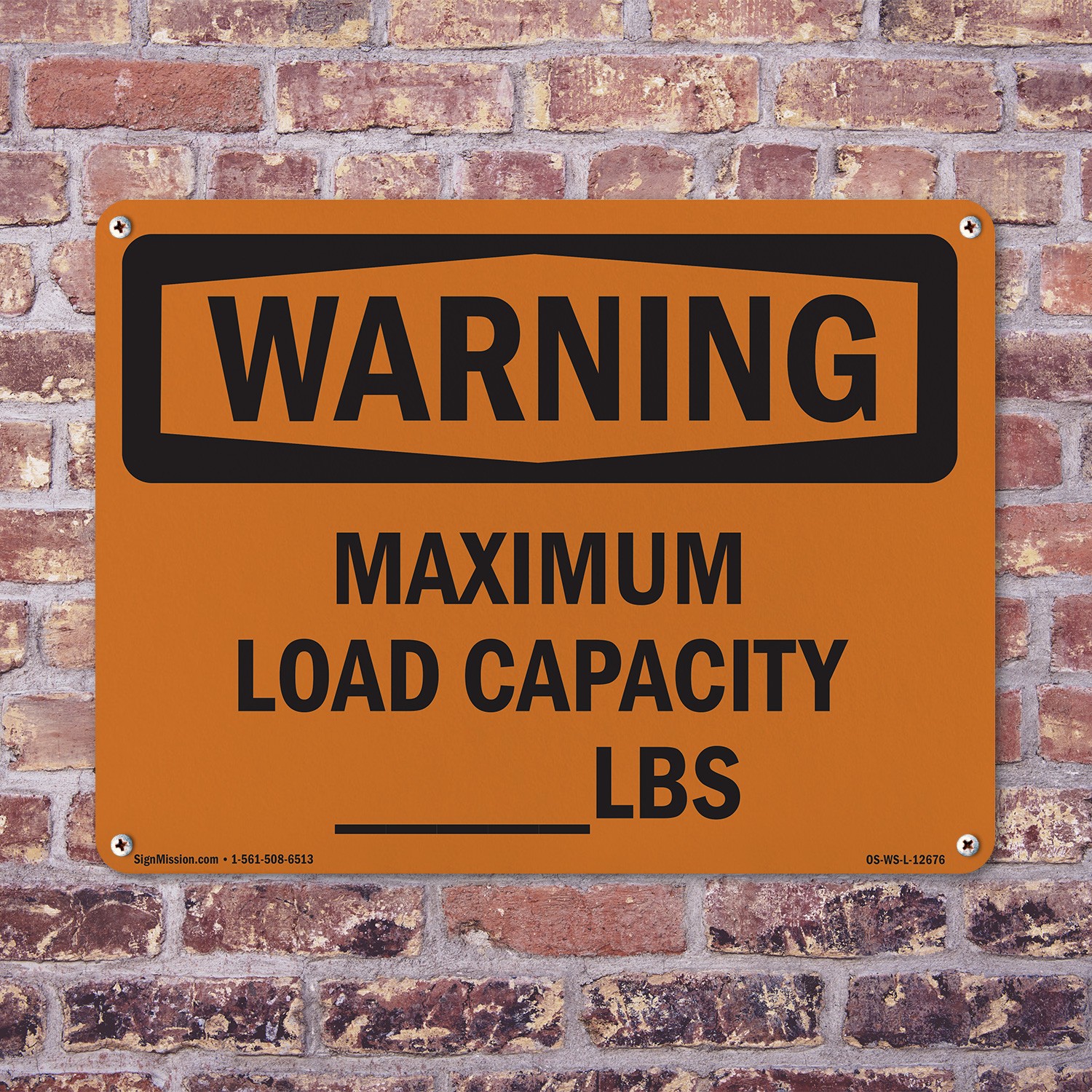 Maximum Load Capacity lbs OSHA WARNING Sign Metal, Plastic, Decal 5 or 10 Pack