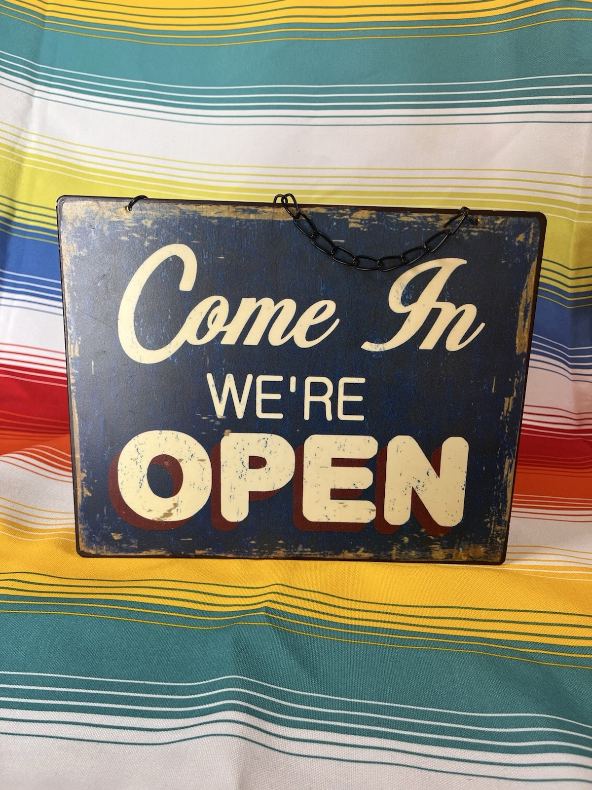 Vintage Style Double Sided Metal Open Closed Sign Rustic Distressed Blue 9×11