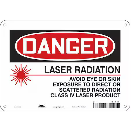 Condor 451R67 Laser Warning Sign, 7 In H, 10 In W, Aluminum, Vertical