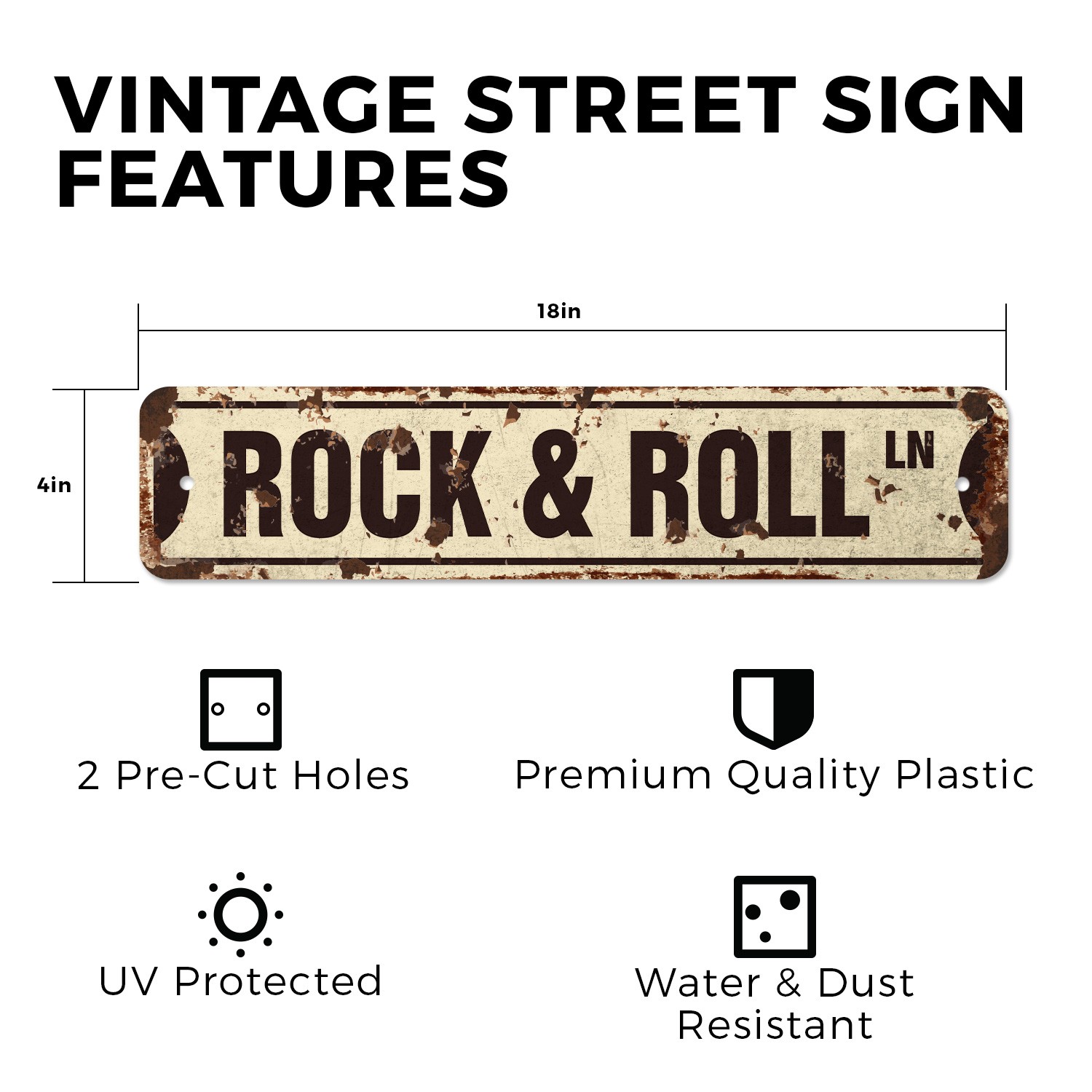 ROCK & ROLL Vintage Style Street Sign Metal Plastic fame music band guitar