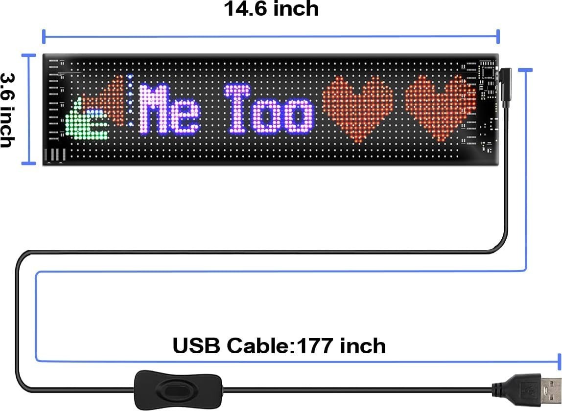 Customizable LED Car Sign with Bluetooth Control – 14.6” x 3.6” Flexibility
