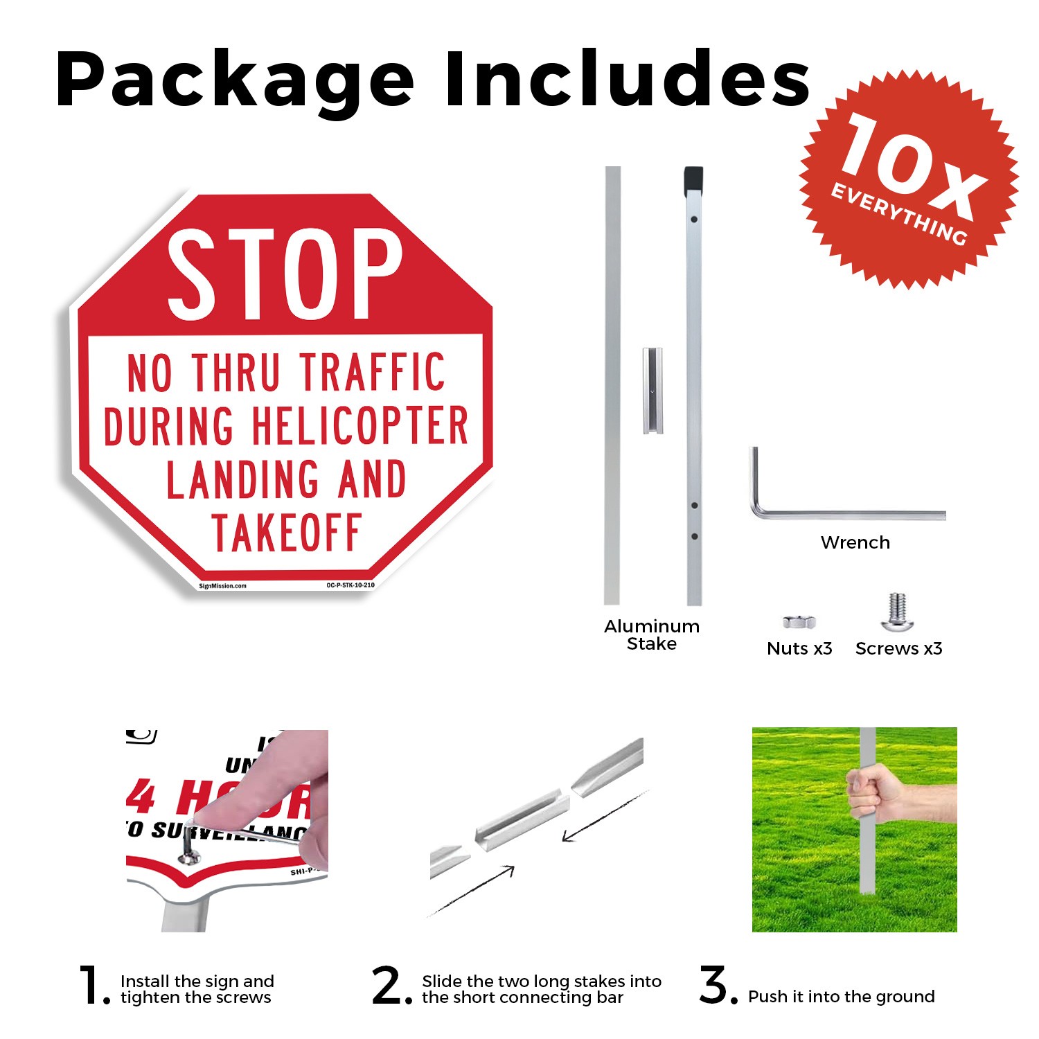 Stop No Thru Traffic During Helic Octagon Sign With Stake Weather Resistant