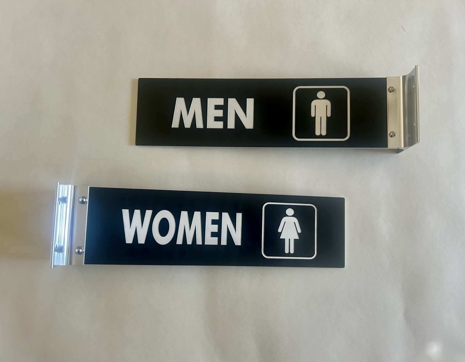 Double-Sided 12” x 3” Restroom Signs Pair For Men & Women Wall Mounted