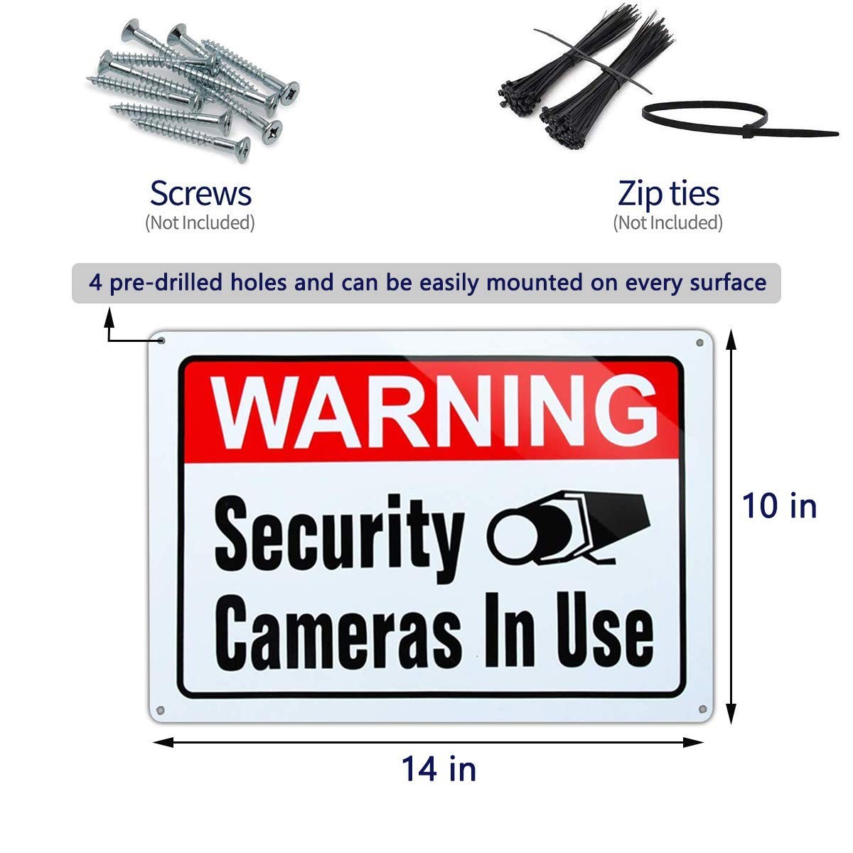 Warning Sign Video Surveillance Security Cameras 10×14 Inch Aluminum 2-Pack