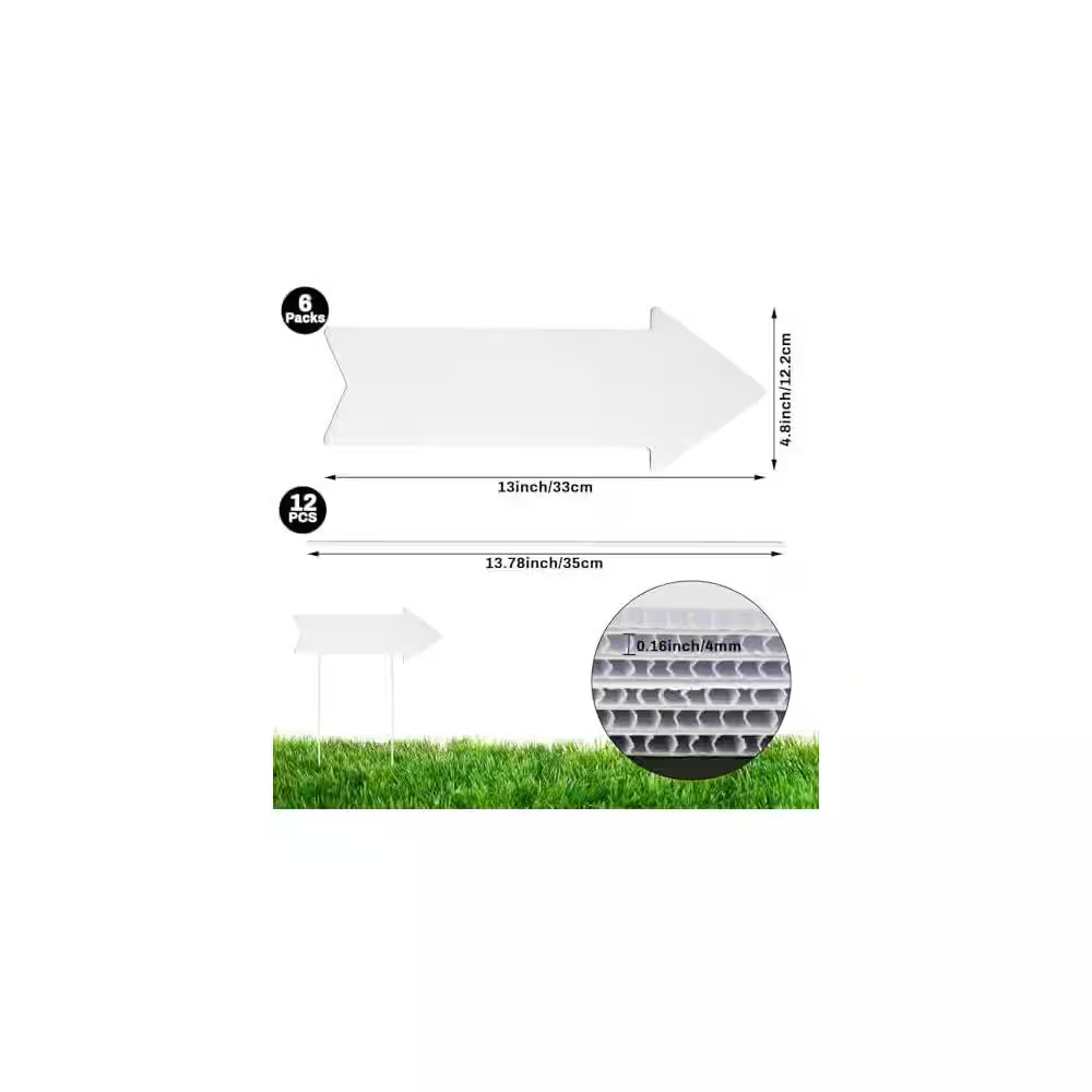 6-Pack Blank Yard Signs with Stakes, Double-Sided Plastic Arrow Directional Sign
