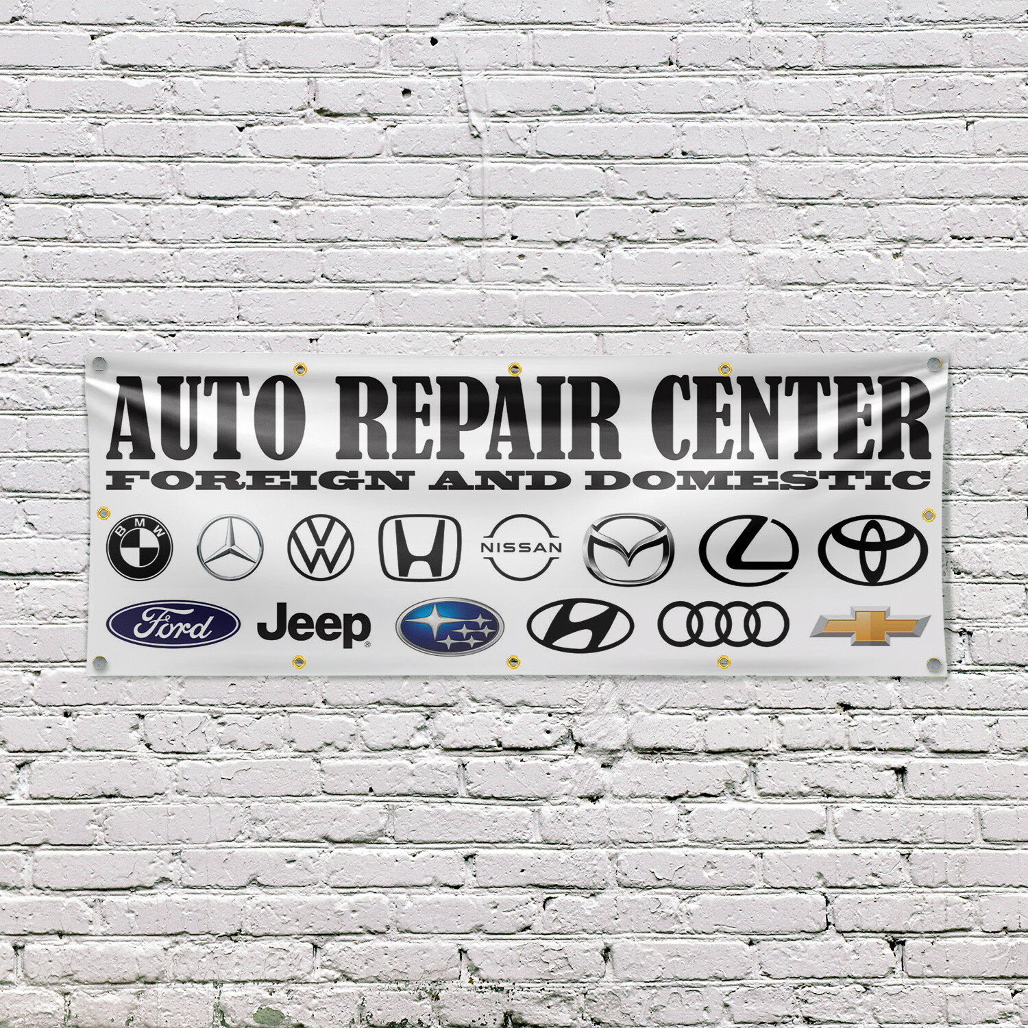 Auto Repair Center Foreign and Domestic Vinyl Banner Sign with Metal Grommets