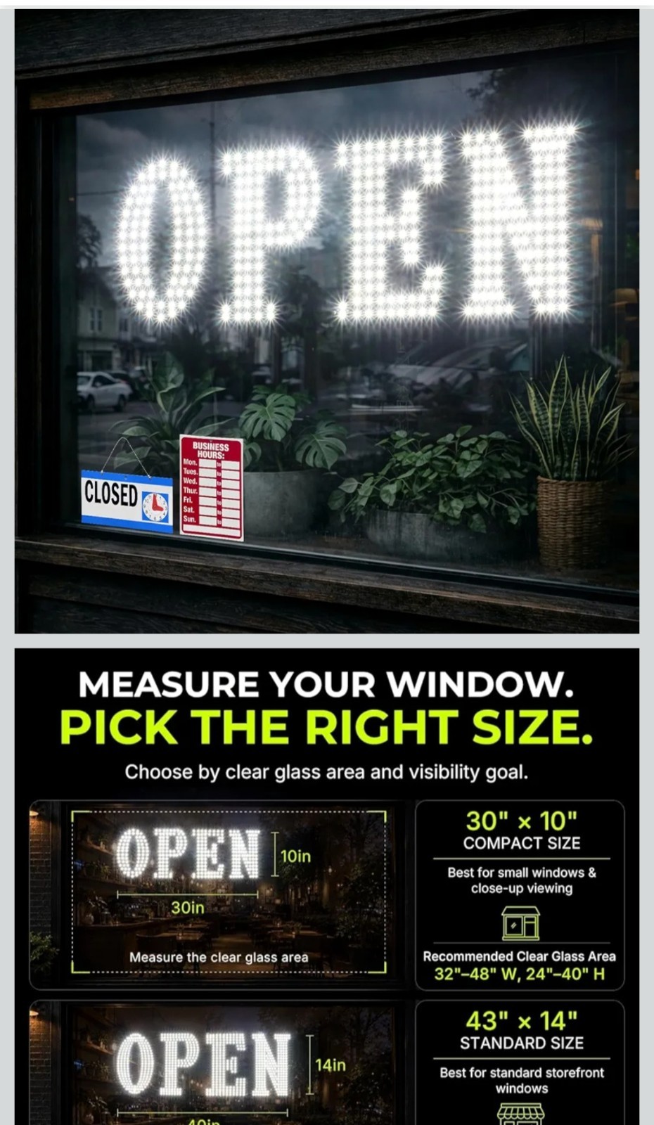Open Sign 30″x10″ Bright Large LED High Visibility Business Sign