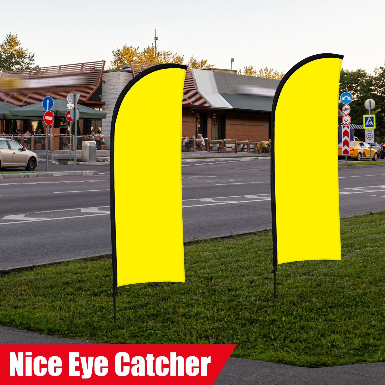 Buryeah 2 Sets Solid Yellow Feather Flag Pole Kit for Business Advertising, 7…