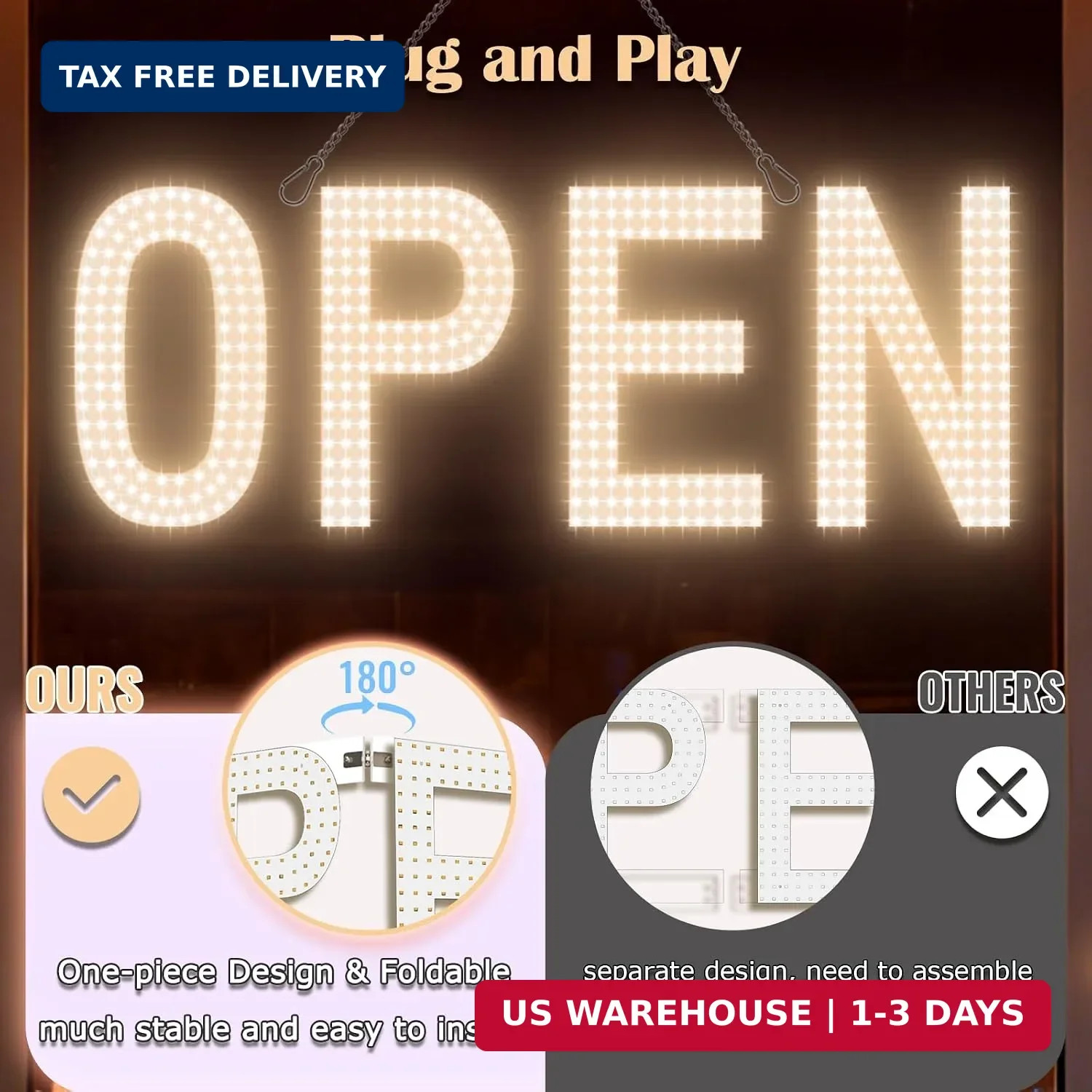 Open Signs for Business, 30″x10″ Big & Bright Open Sign with Remote Control Dimm