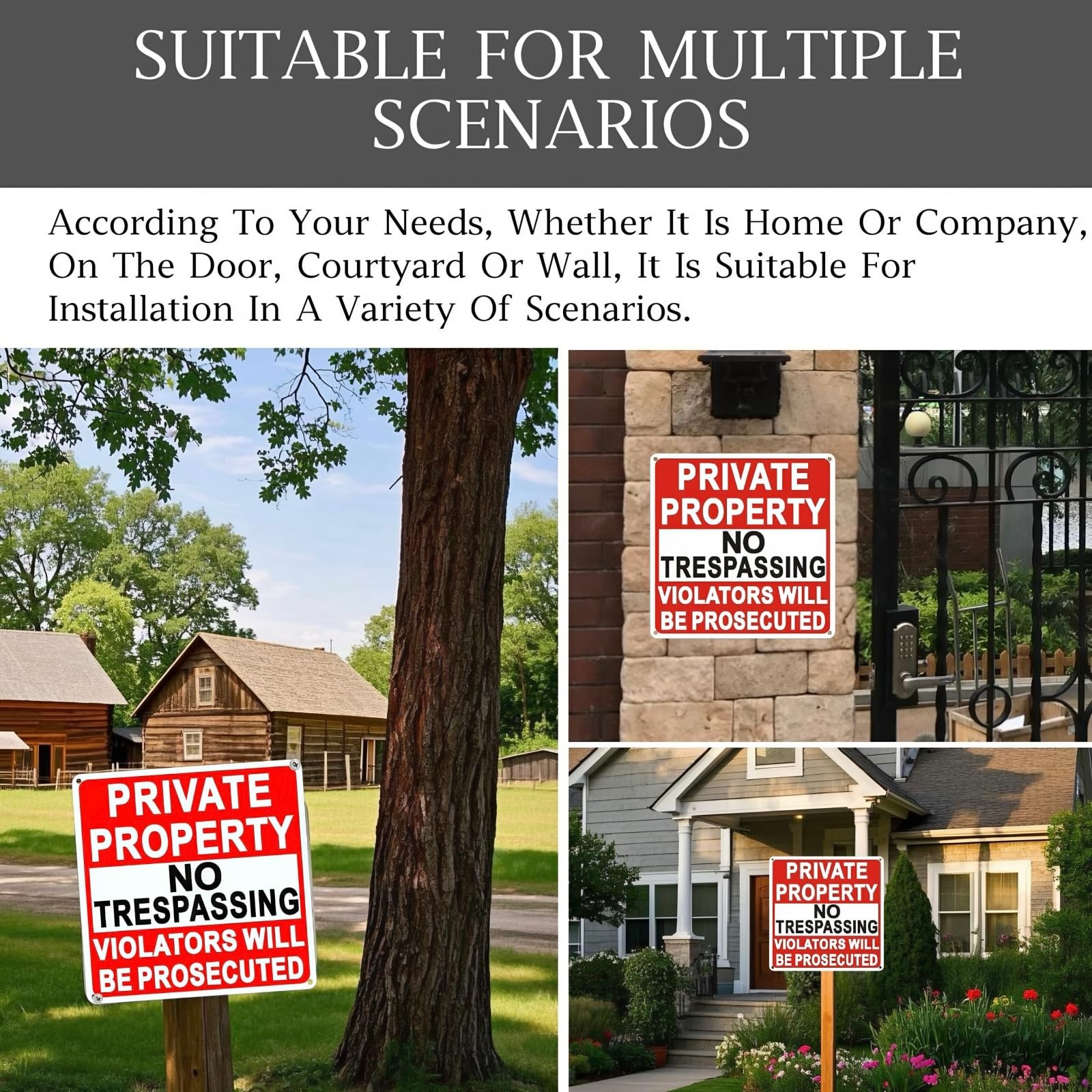 4 Pack No Trespassing Signs Private Property, 9.5 x 9.5 Inch Aluminum Sign