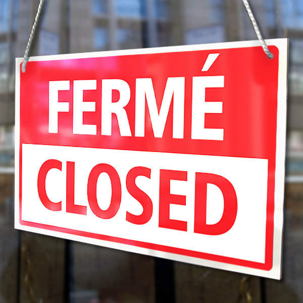 FRENCH & ENGLISH OPEN & CLOSED RIGID HANGING SIGN, SHOP WINDOW DOOR – ANY COLOUR