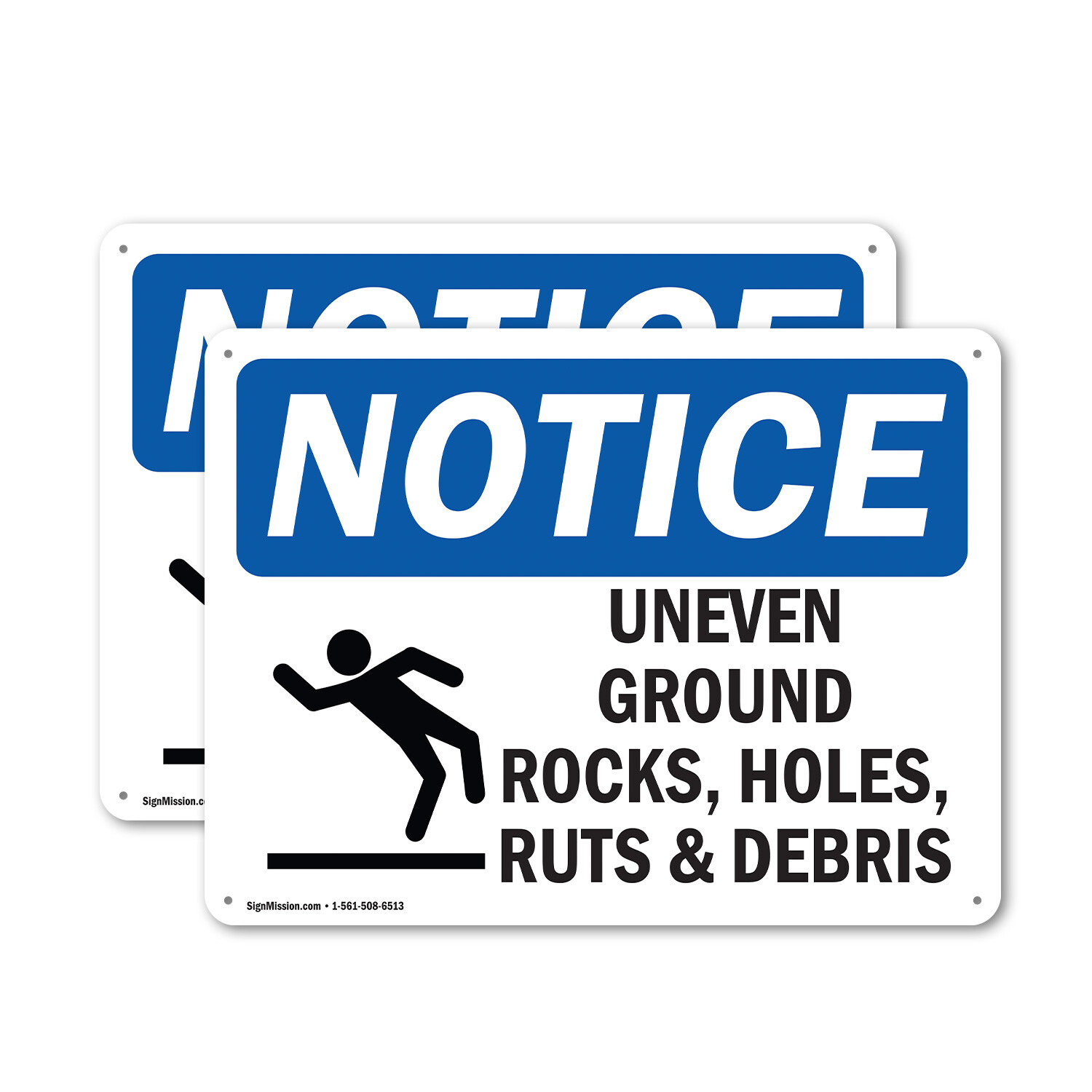 (2 Pack) Uneven Ground Rocks Holes OSHA Notice Sign Decal Metal Plastic