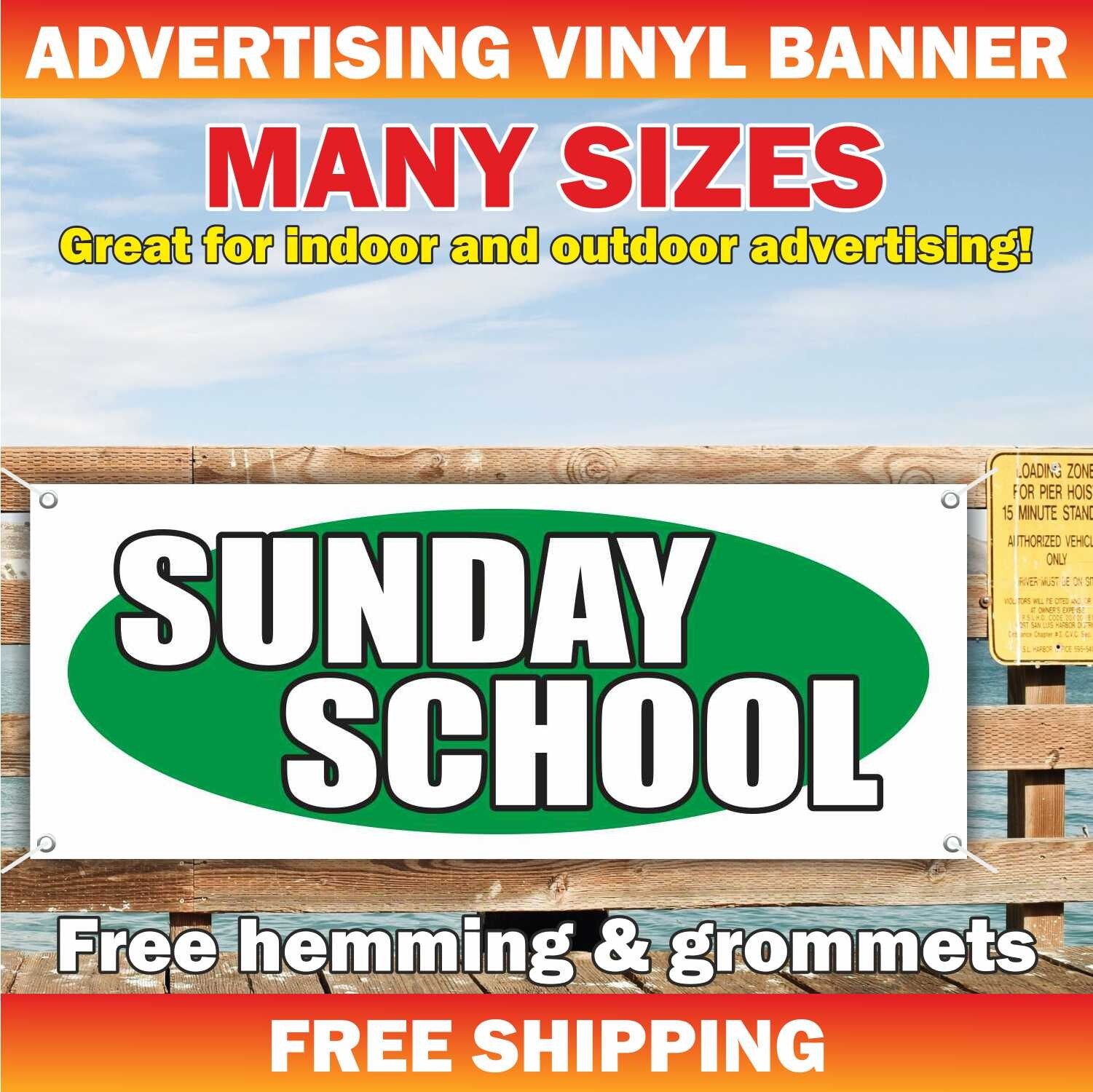 SUNDAY SCHOOL Advertising Banner Vinyl Sign USA CHURCH Bible Prayer God