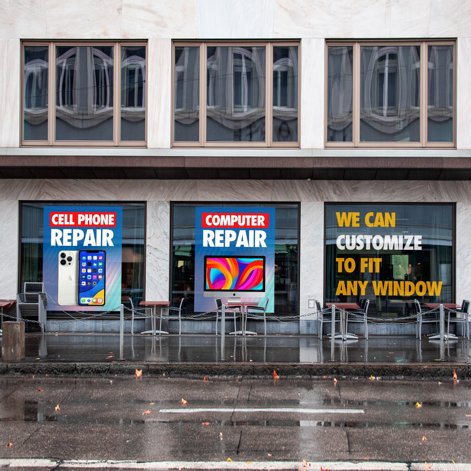 Colorful Vibrant Cell Phone PC Repair Window Wrap Graphics Signs Banner Apple