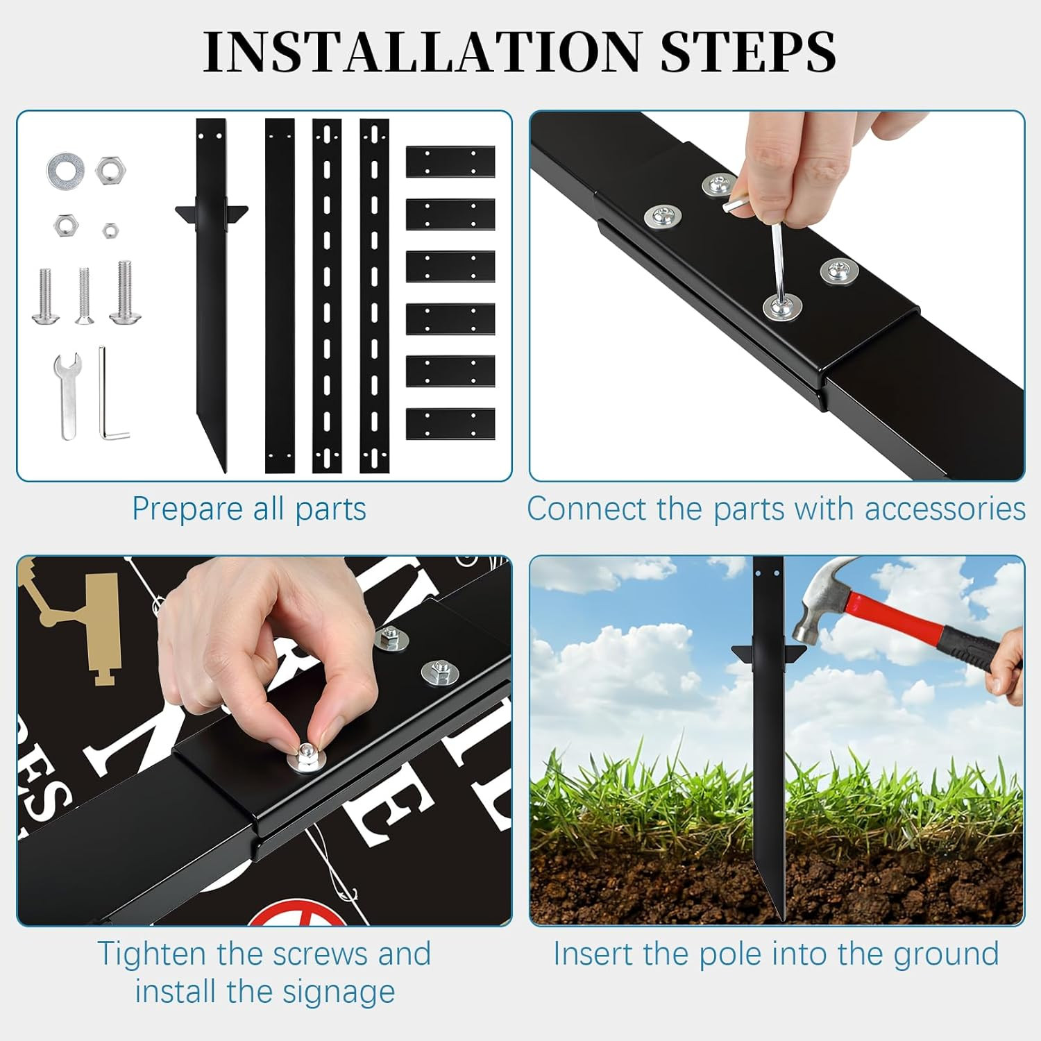 8FT Heavy Duty Yard Sign Stakes, Black Powder Coated Steel Sign Posts for Outsid