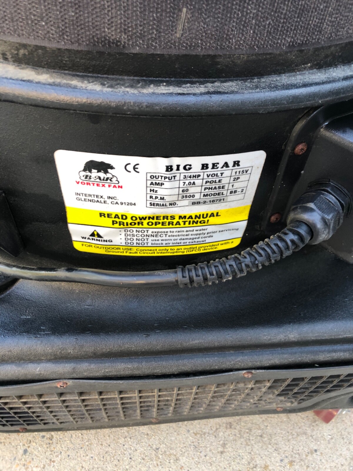 B-Air 3/4 hp vortex axial fan for 18 foot unit Shipped Same Day Fast Shipping